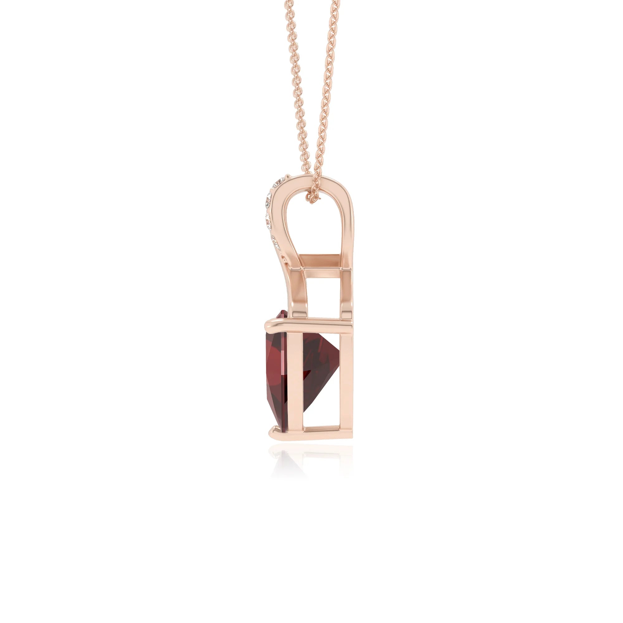 natural garnet trillion solitaire necklaces in rose gold 