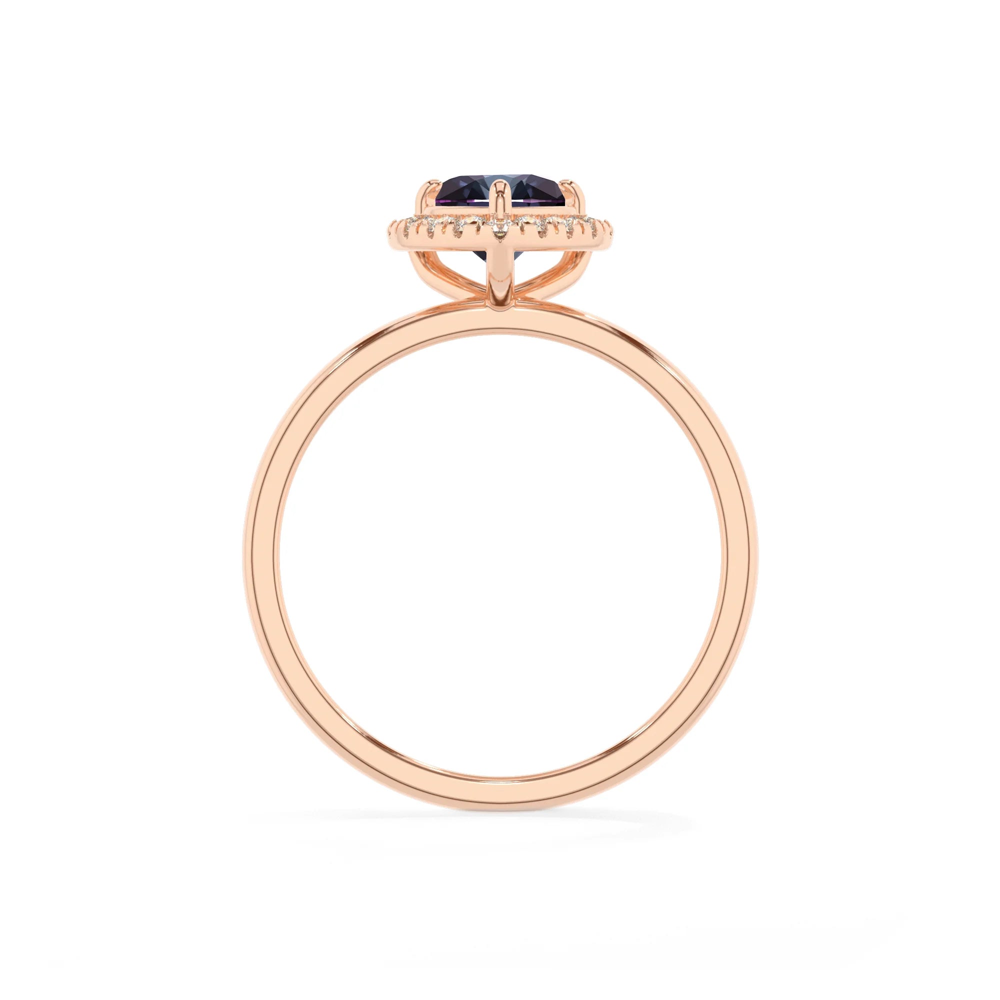 lab grown alexandrite heart solitaire rings in rose gold 