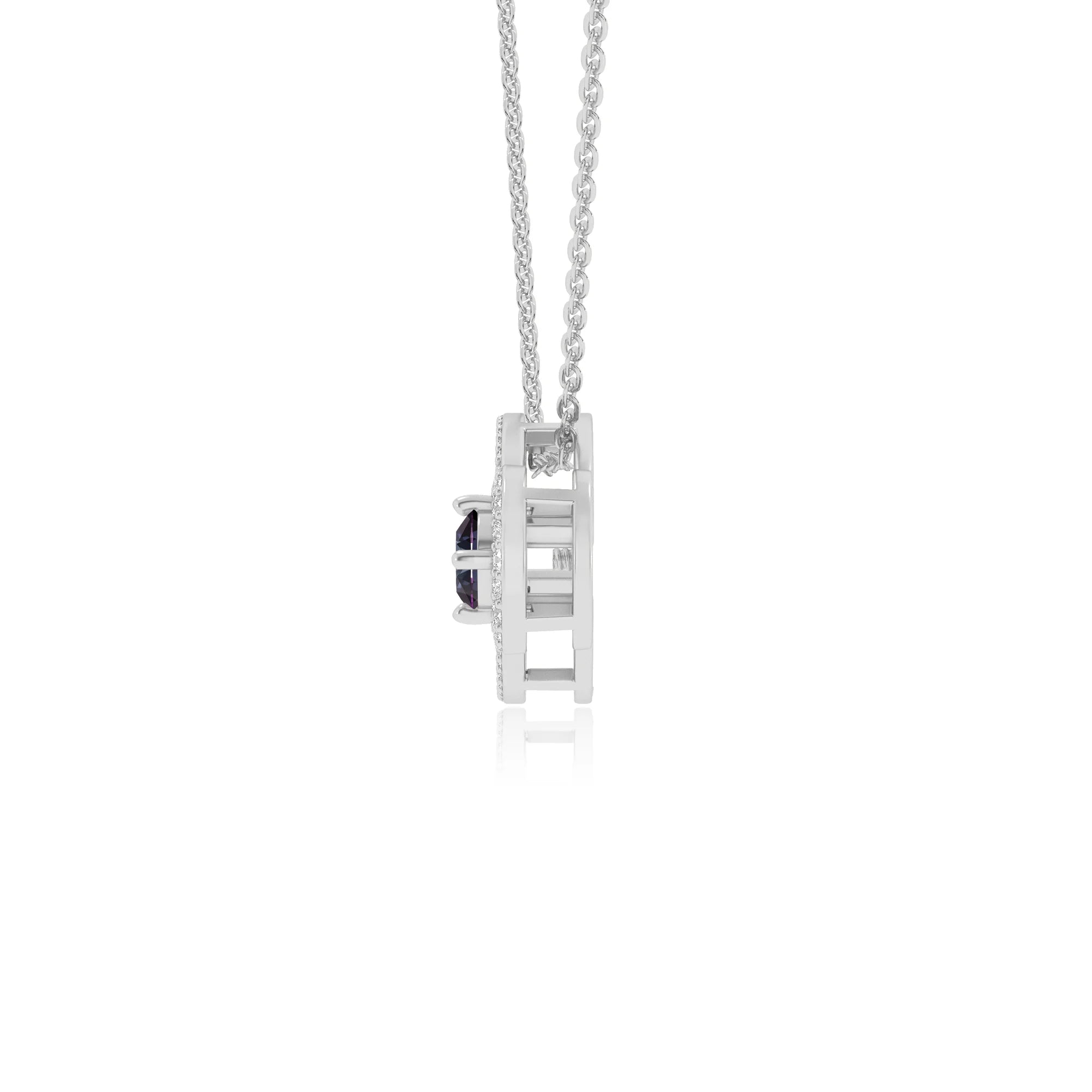 lab grown alexandrite round solitaire necklaces in platinum 