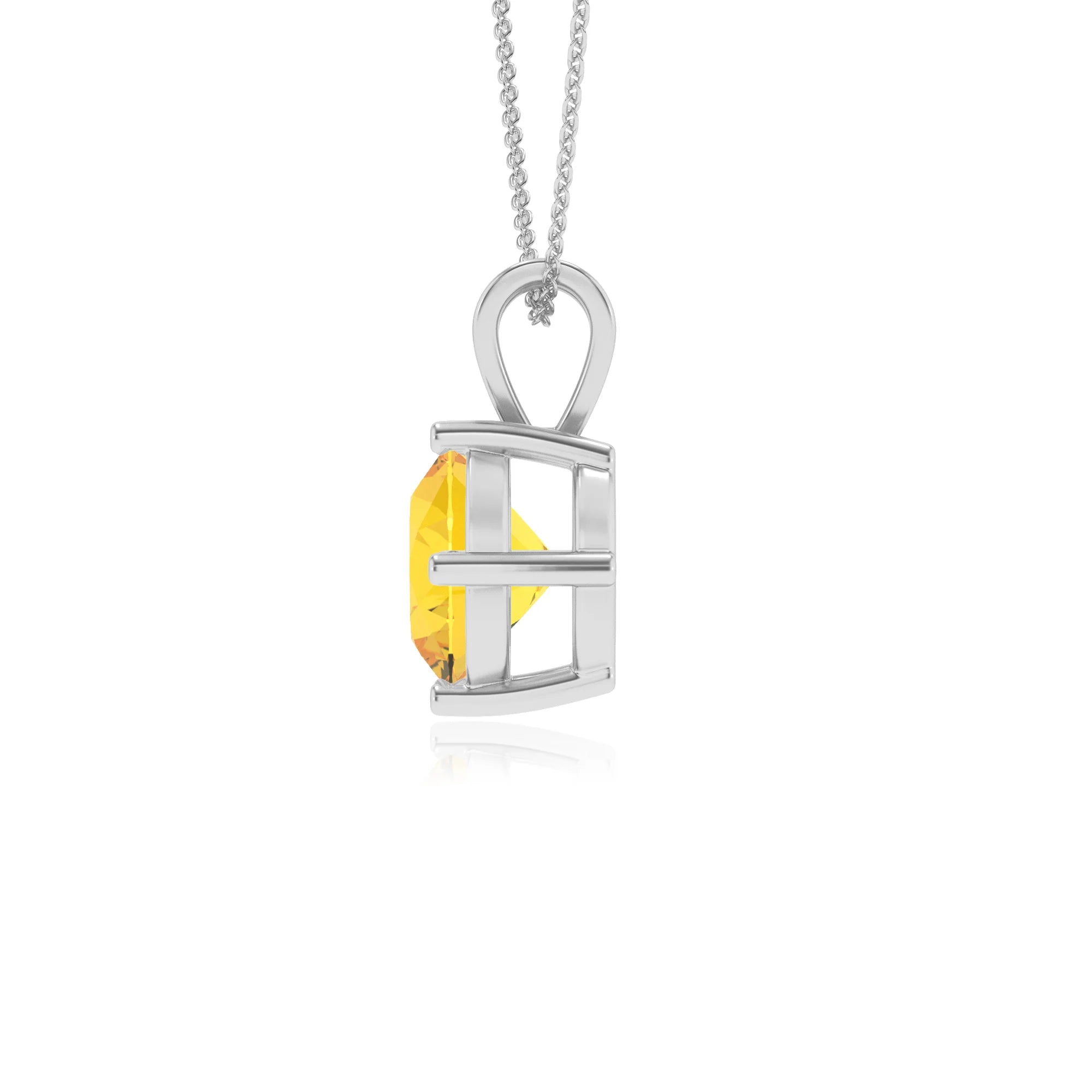 lab grown yellow-sapphire round solitaire v-bale necklaces in white gold 