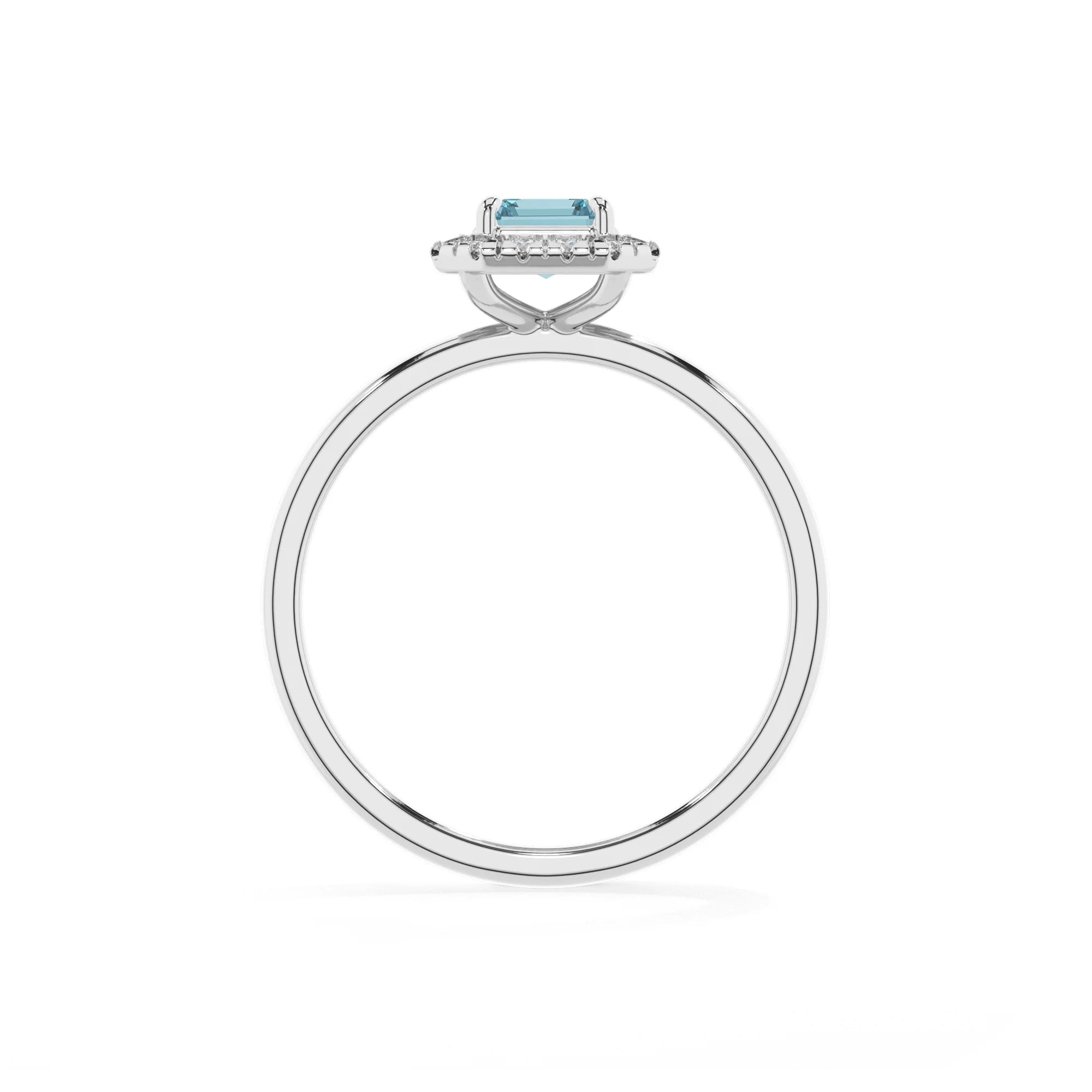 lab grown aquamarine emerald cut solitaire rings in white gold 