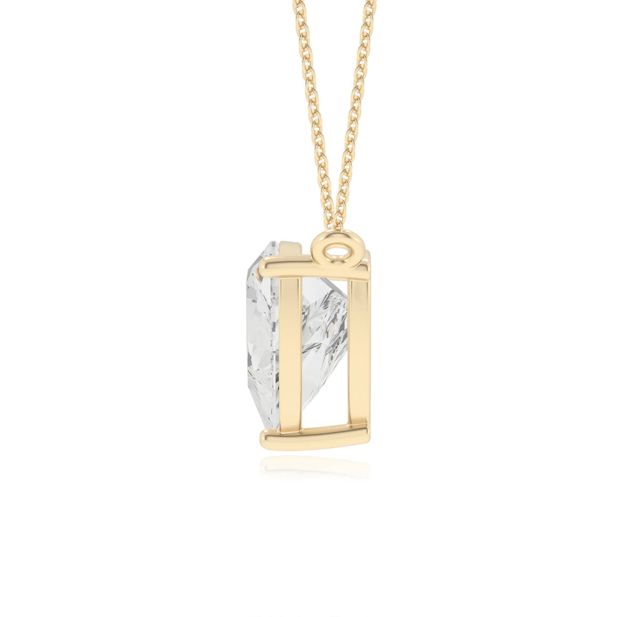 lab grown moissanite trillion solitaire necklaces in yellow gold 