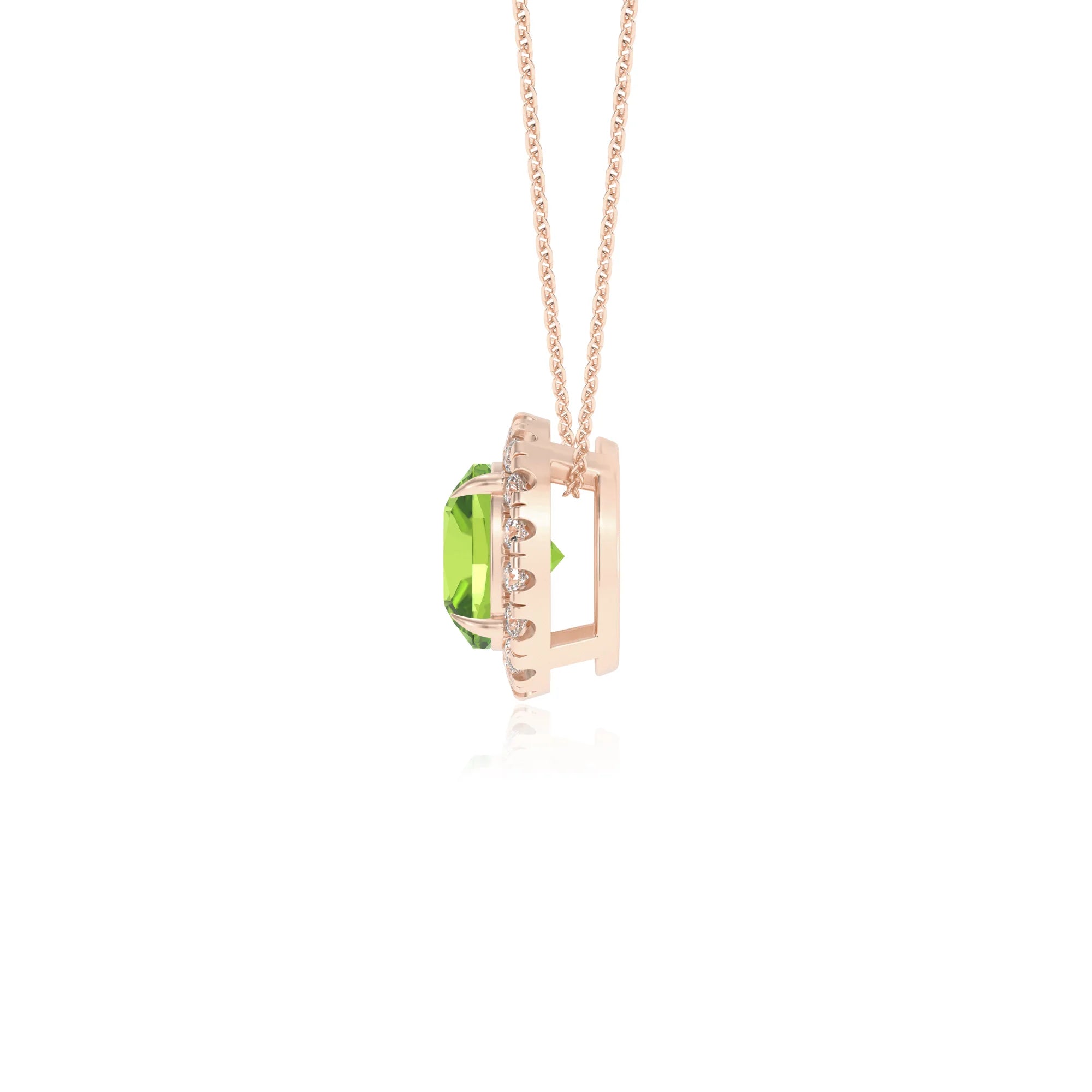 natural peridot cushion solitaire necklaces in rose gold 