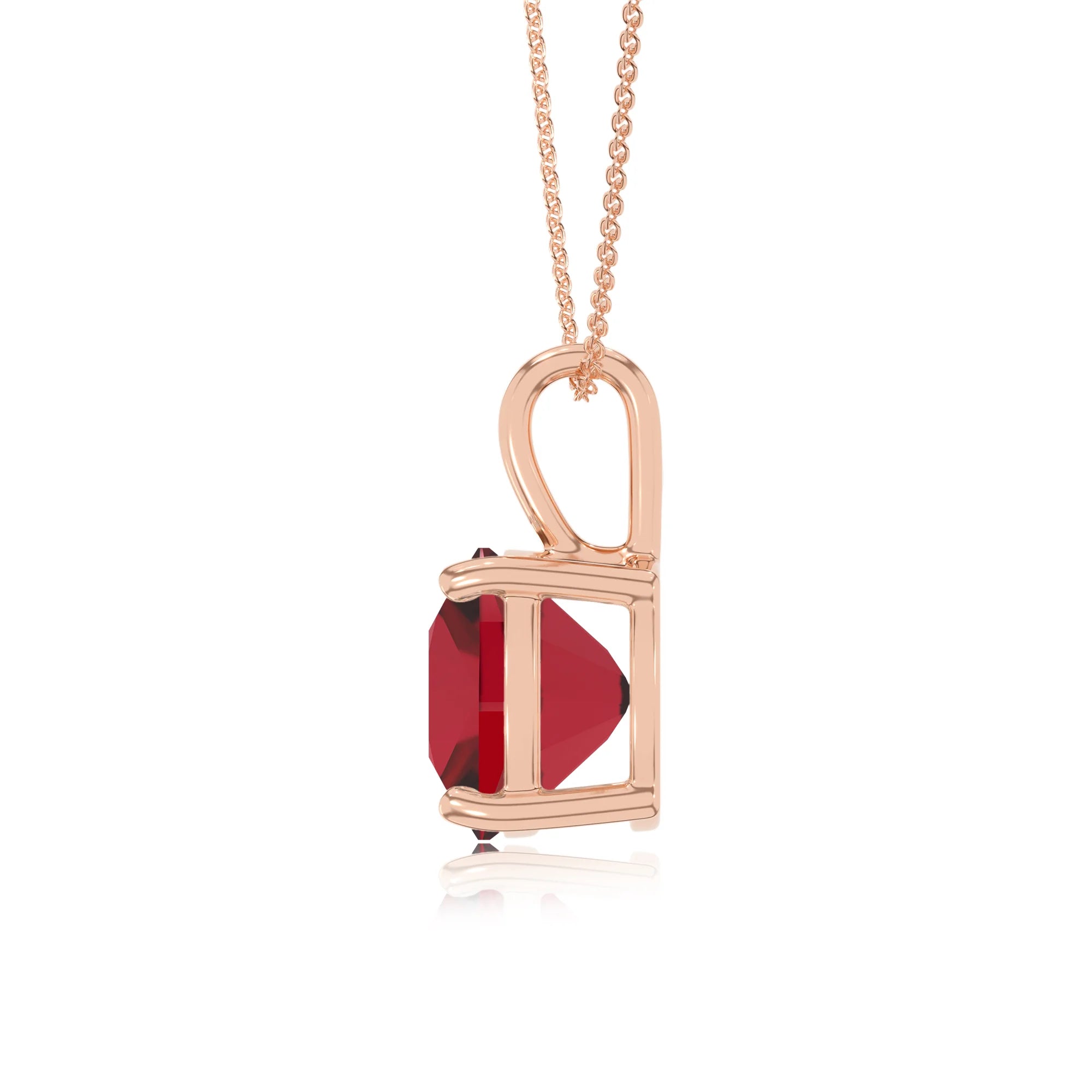 lab grown ruby cushion solitaire necklaces in rose gold 