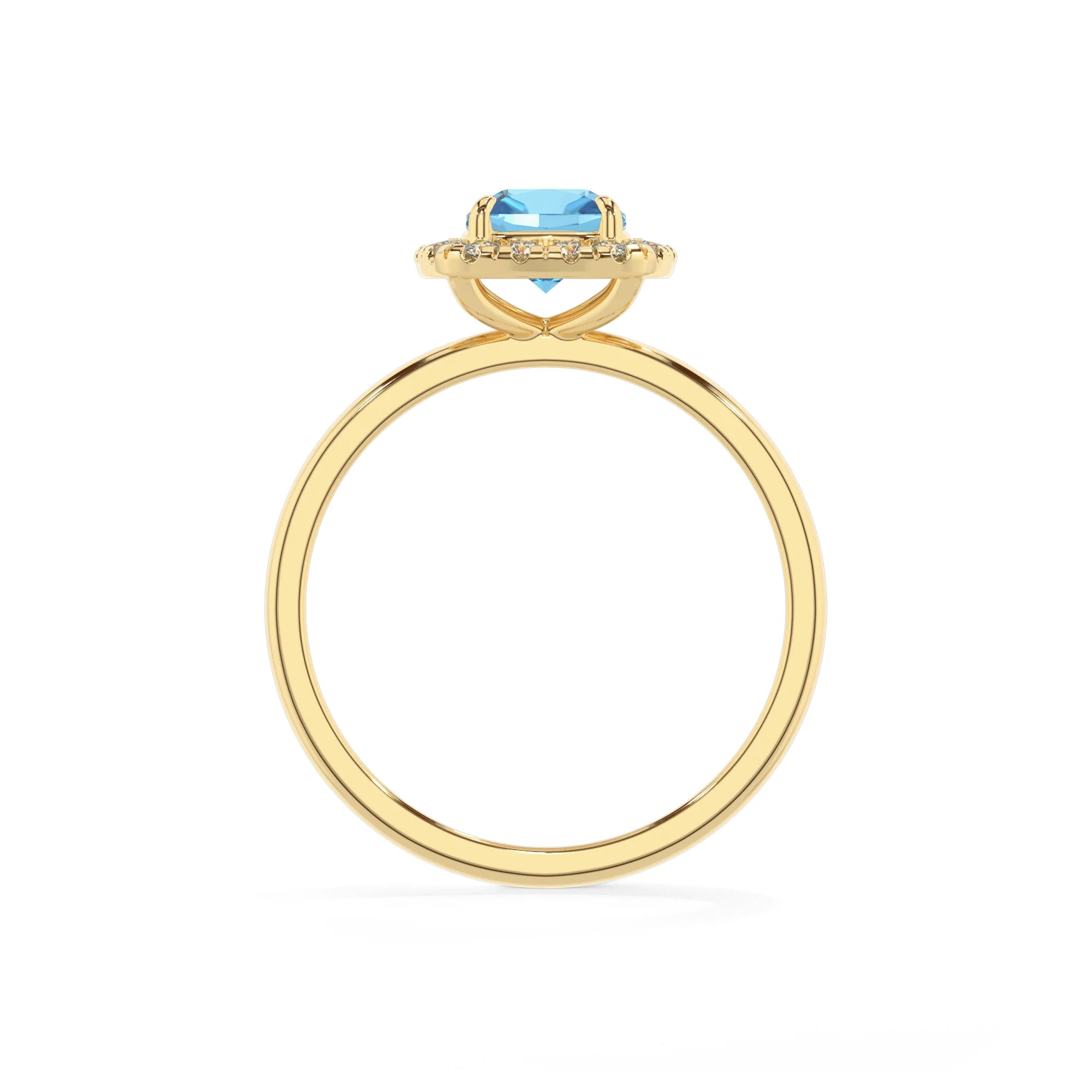 natural swiss-blue-topaz cushion solitaire rings in yellow gold 