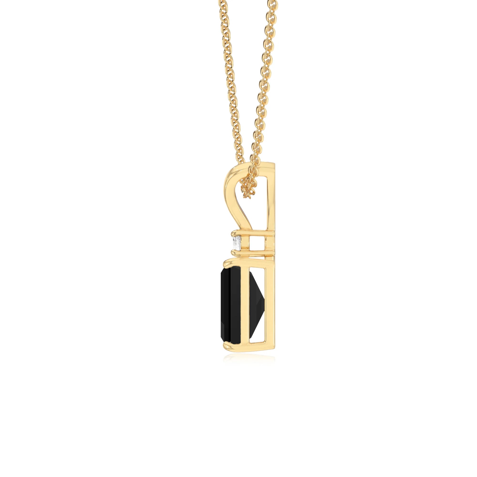 natural black-onyx emerald cut solitaire v-bale necklaces in yellow gold 