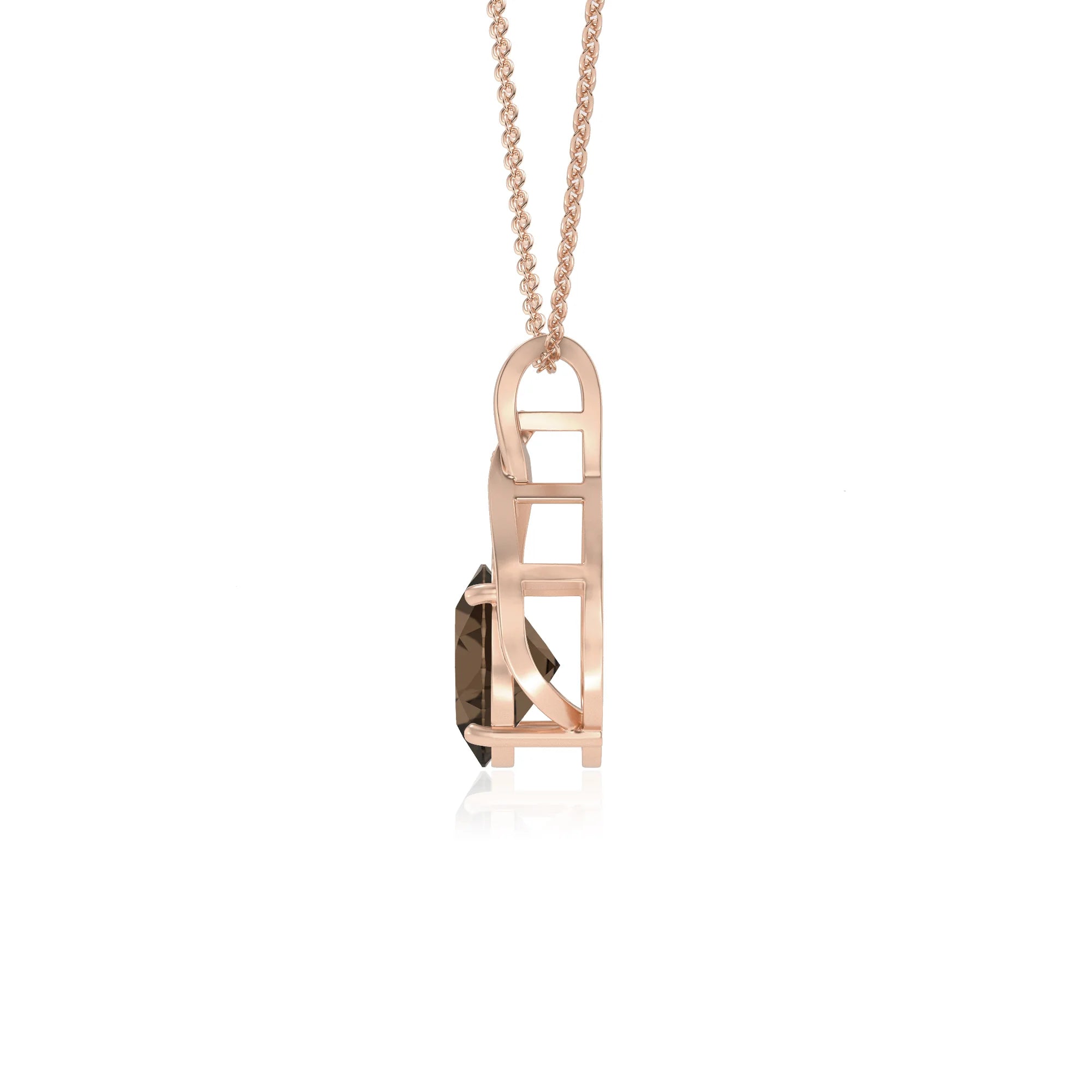 natural smoky-quartz oval solitaire necklaces in rose gold 