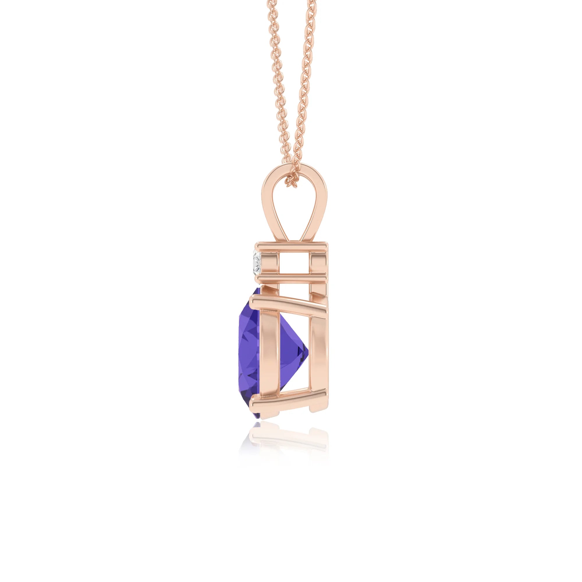 lab grown tanzanite round solitaire v-bale necklaces in rose gold 