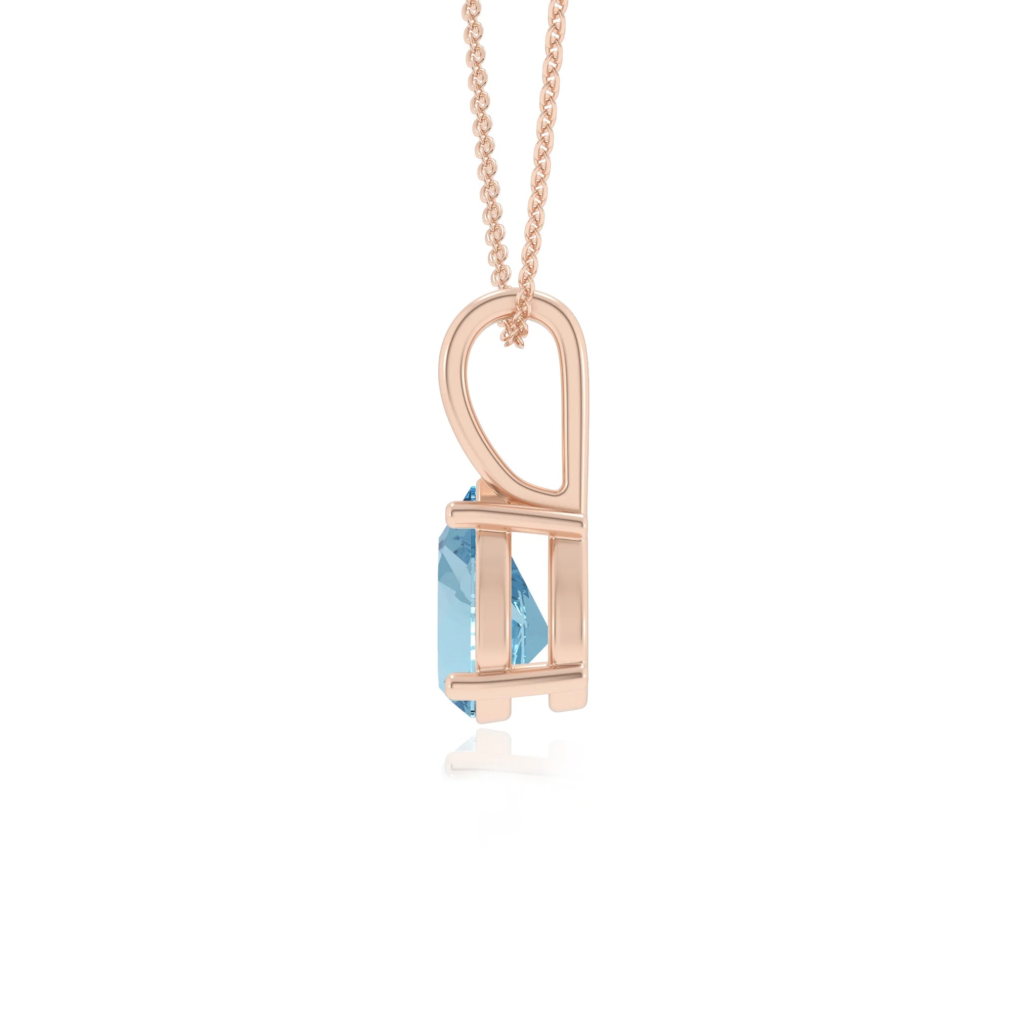lab grown aquamarine pear solitaire necklaces in rose gold 