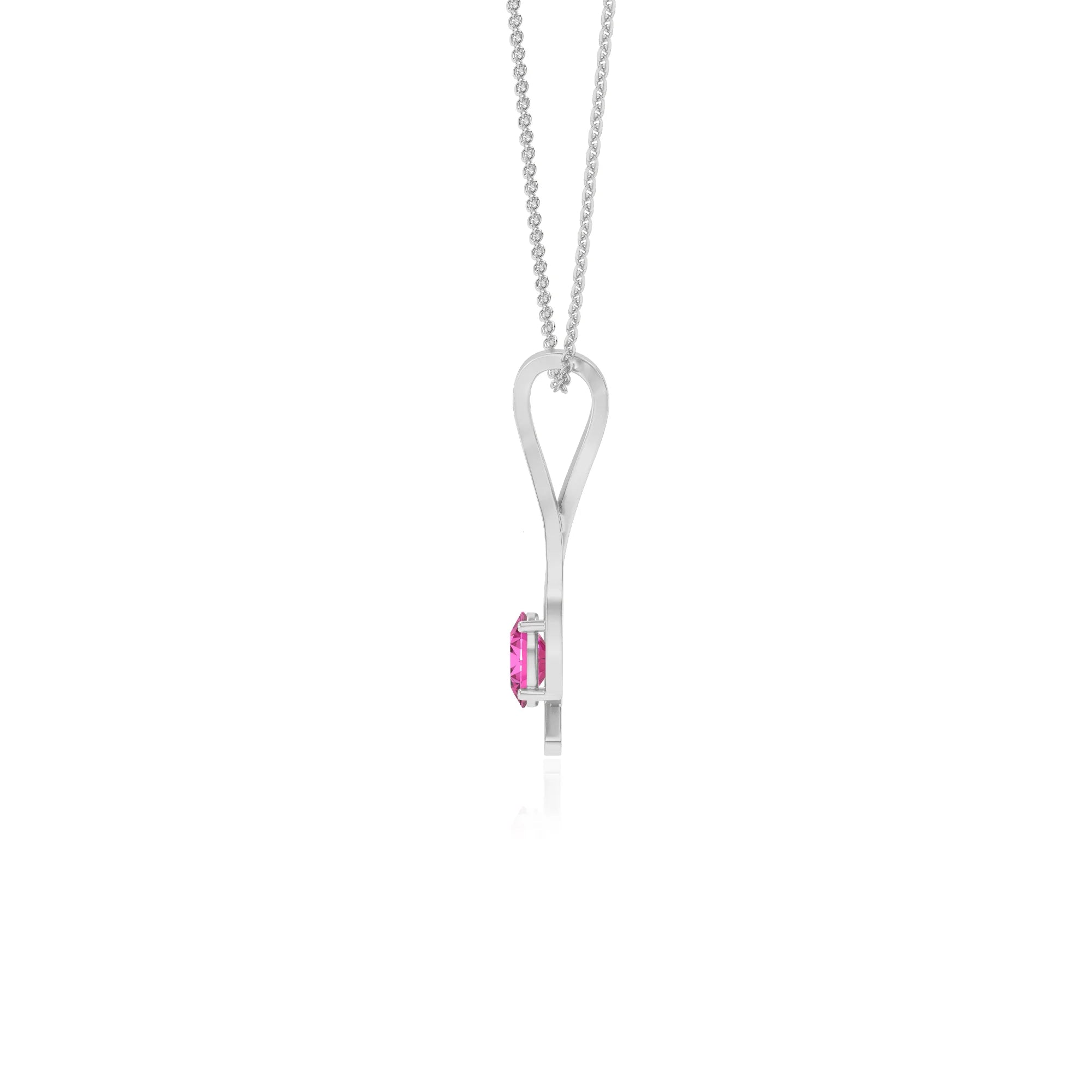 lab grown pink-sapphire oval solitaire necklaces in white gold 