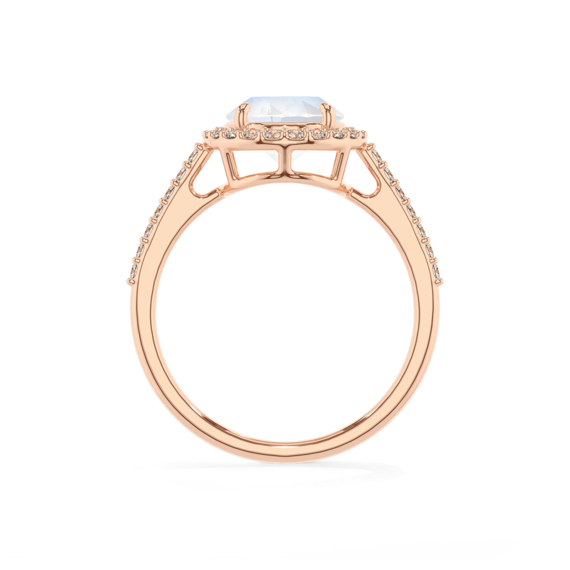 natural rainbow-moonstone round solitaire rings in rose gold 