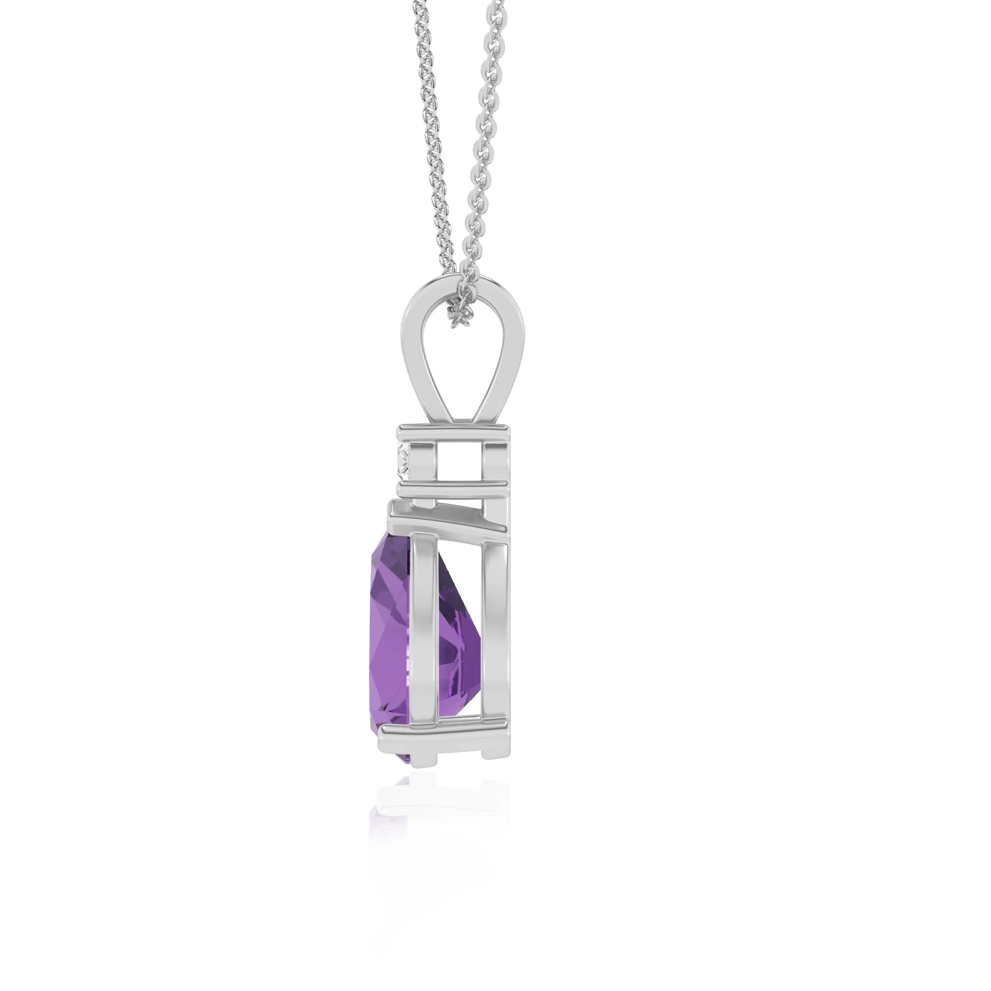 lab grown amethyst pear solitaire v-bale necklaces in platinum 