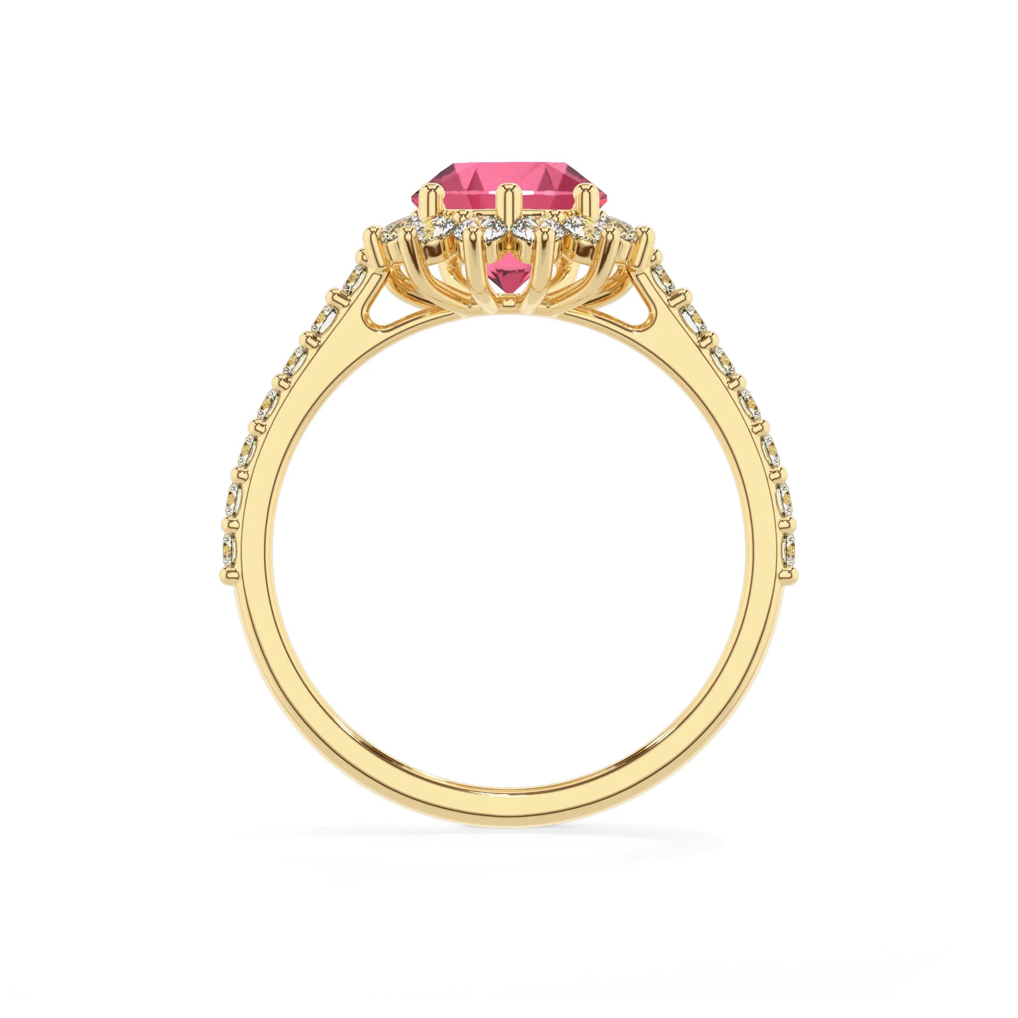 lab grown pink-tourmaline pear solitaire rings in yellow gold 