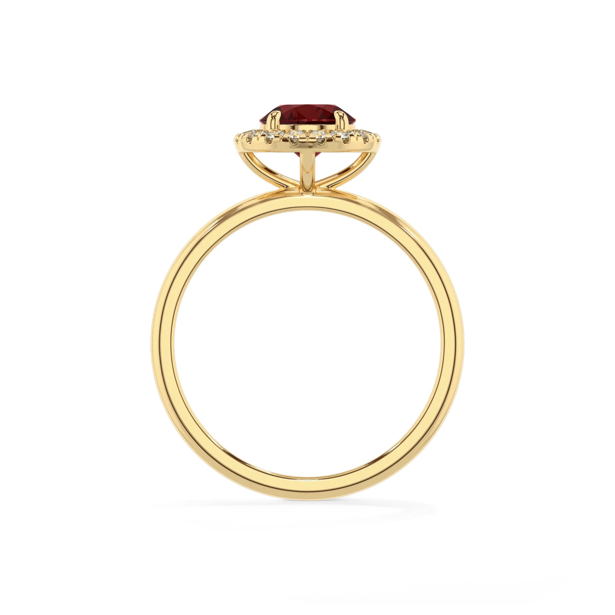 natural garnet round solitaire rings in yellow gold 