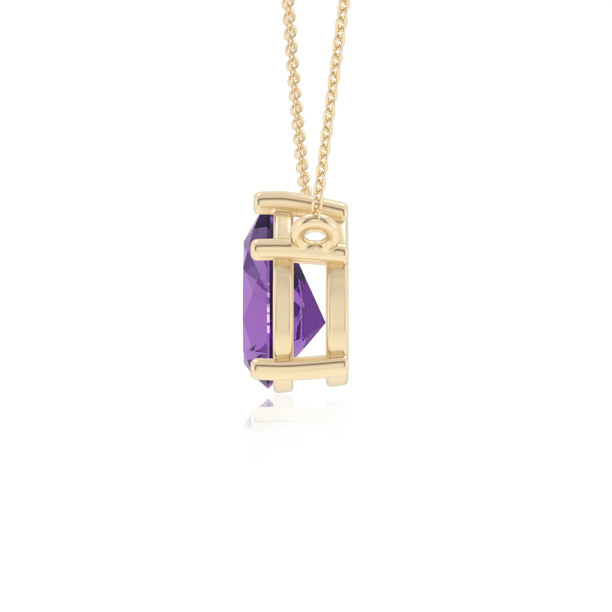 lab grown amethyst pear solitaire necklaces in yellow gold 