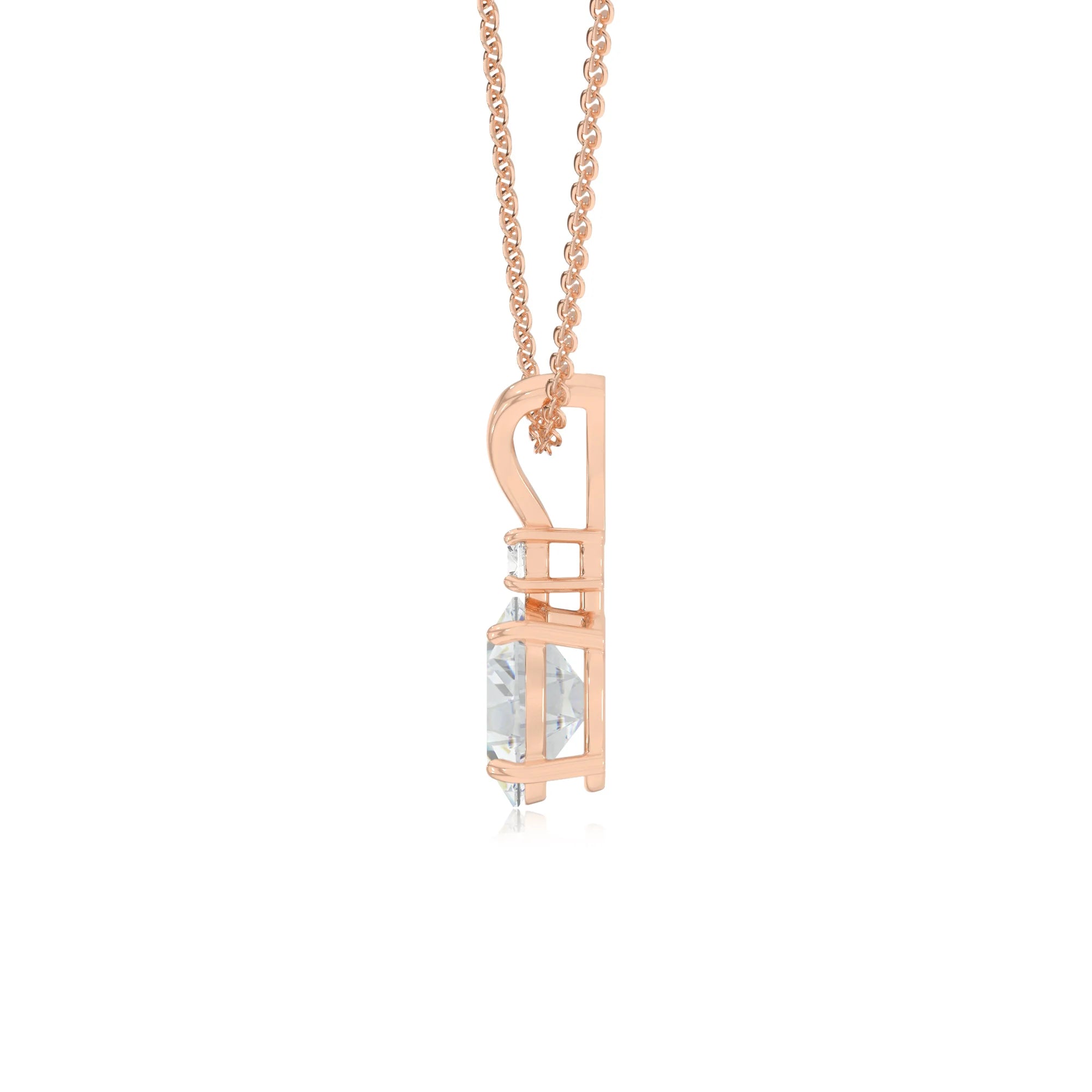 lab grown moissanite oval solitaire v-bale necklaces in rose gold 