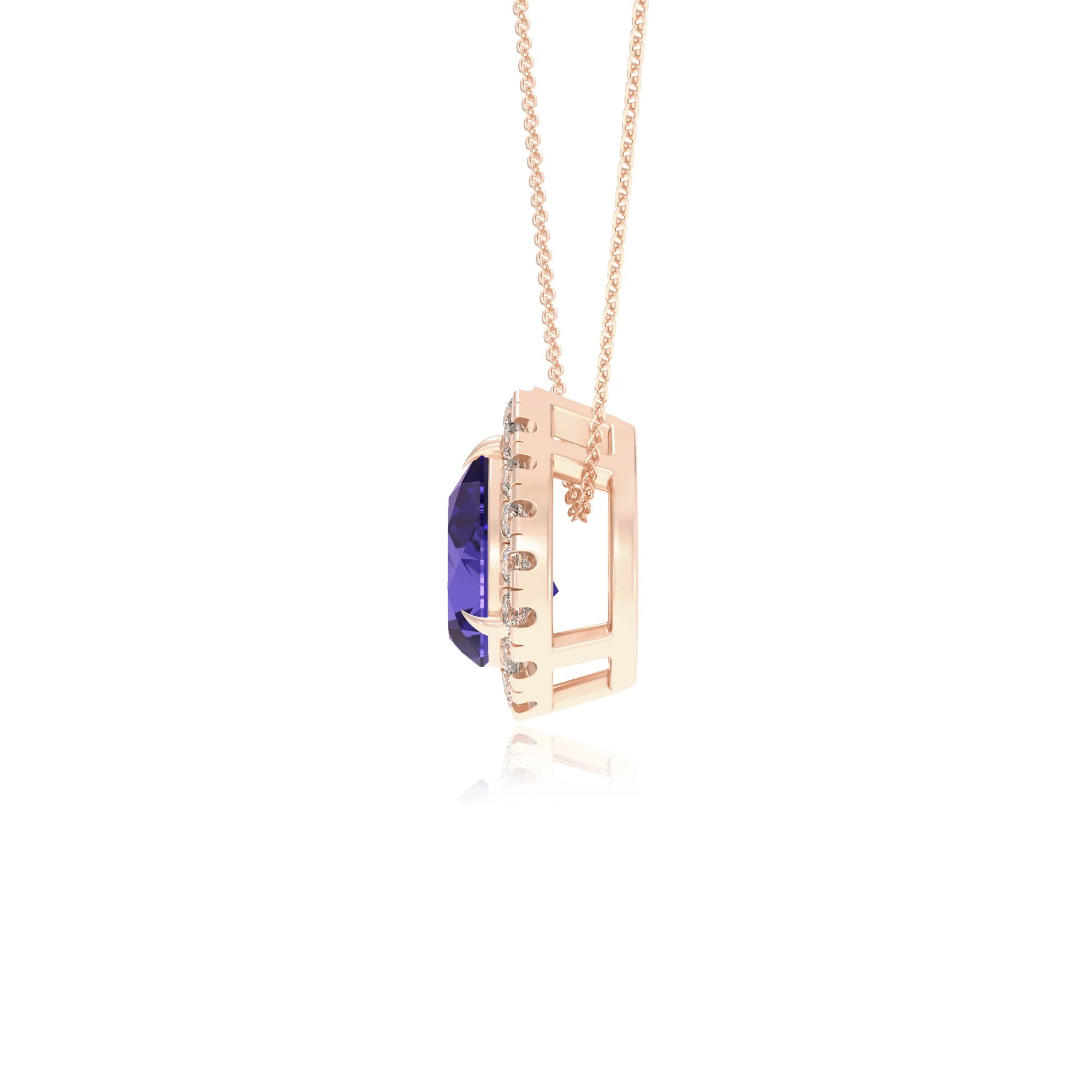 lab grown tanzanite pear solitaire necklaces in rose gold 