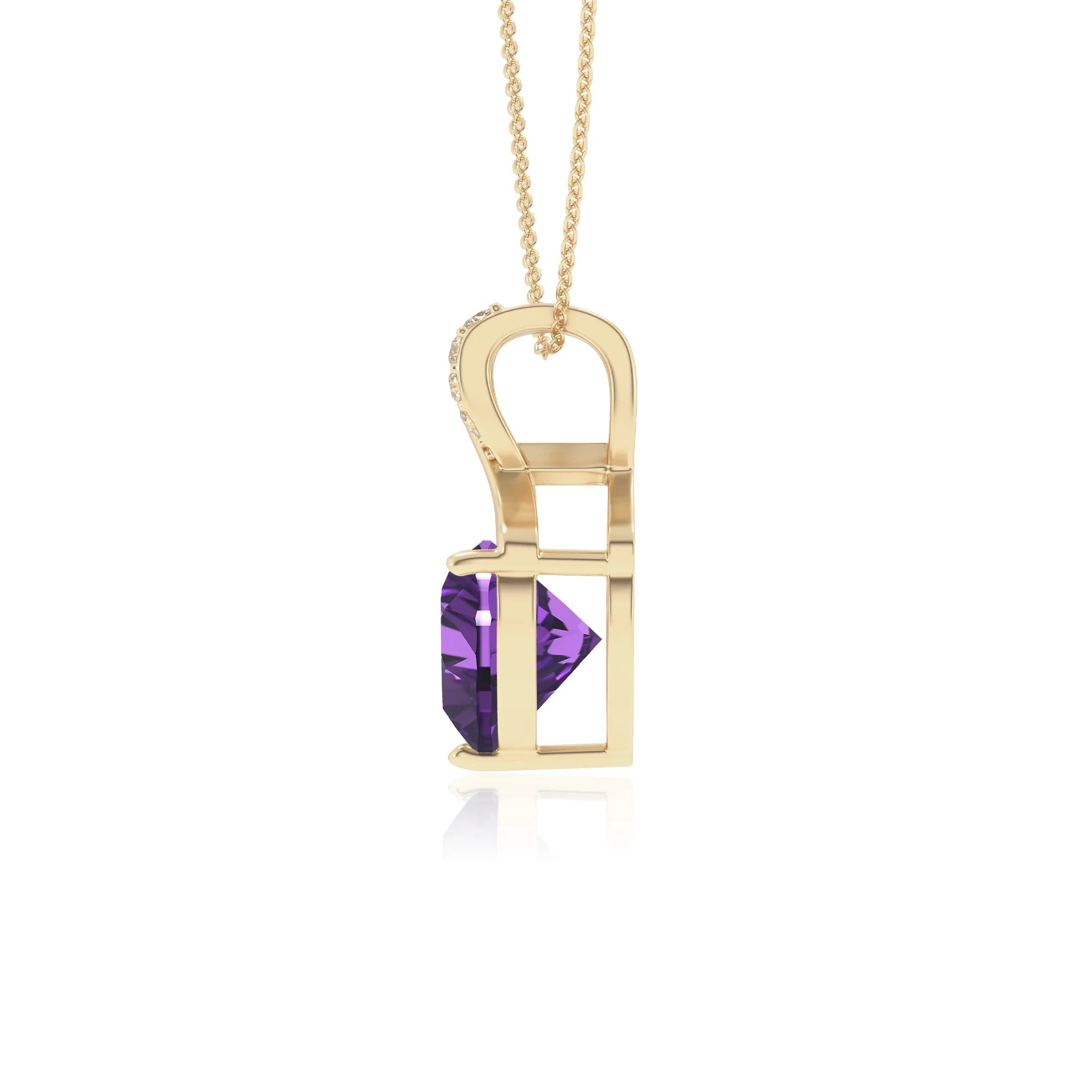 lab grown amethyst heart solitaire necklaces in yellow gold 