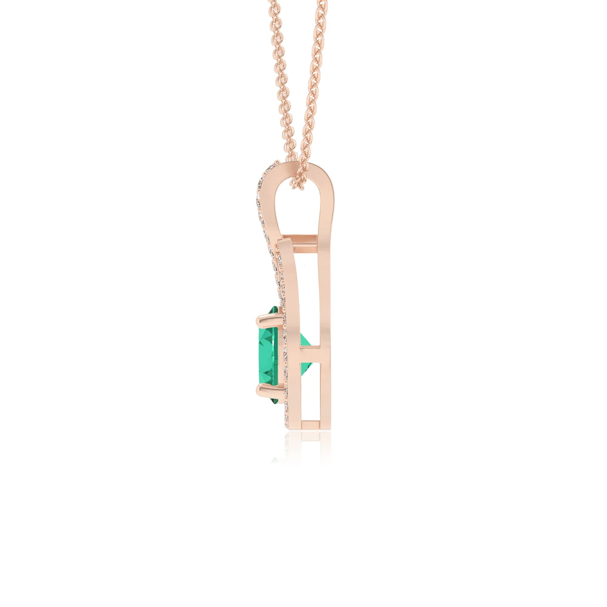 lab grown emerald round solitaire necklaces in rose gold 
