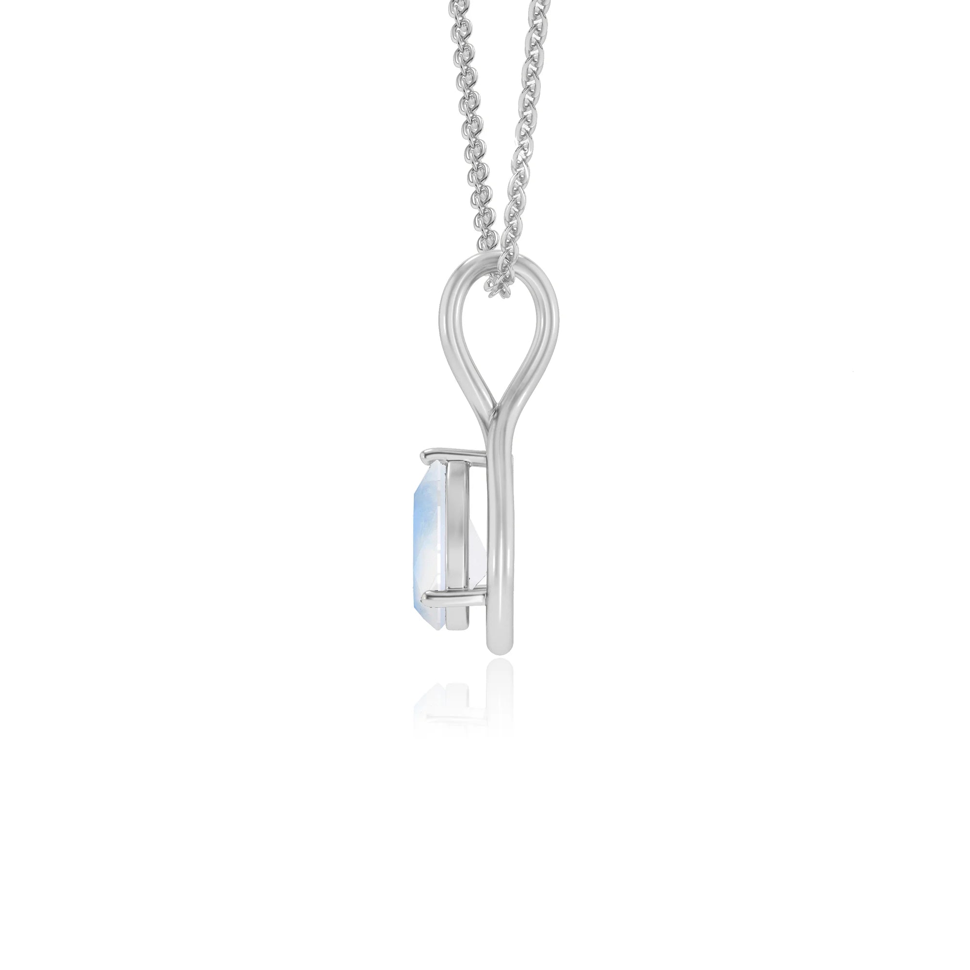natural rainbow-moonstone pear solitaire necklaces in platinum 