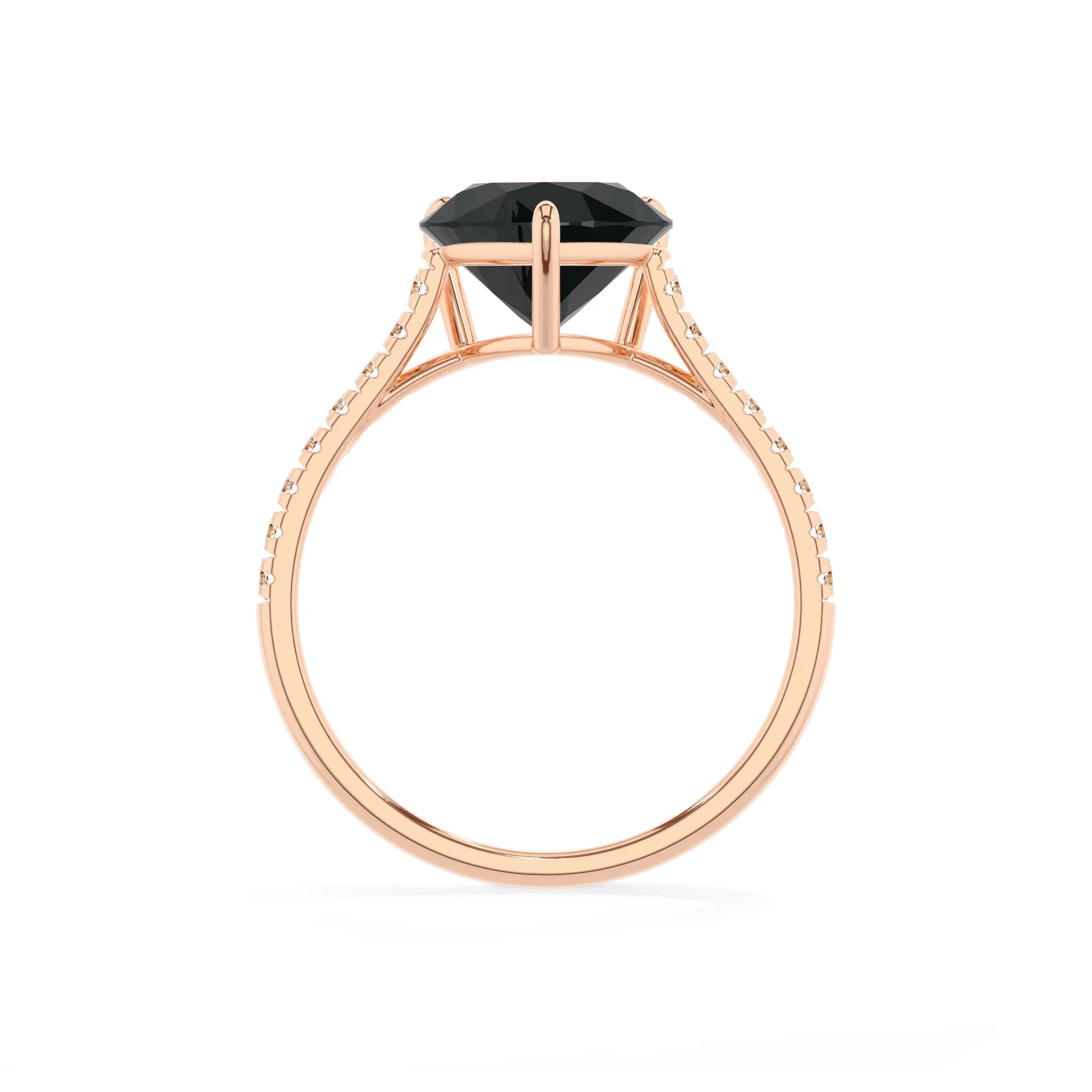 natural black-onyx heart half eternity solitaire engagement rings in rose gold 