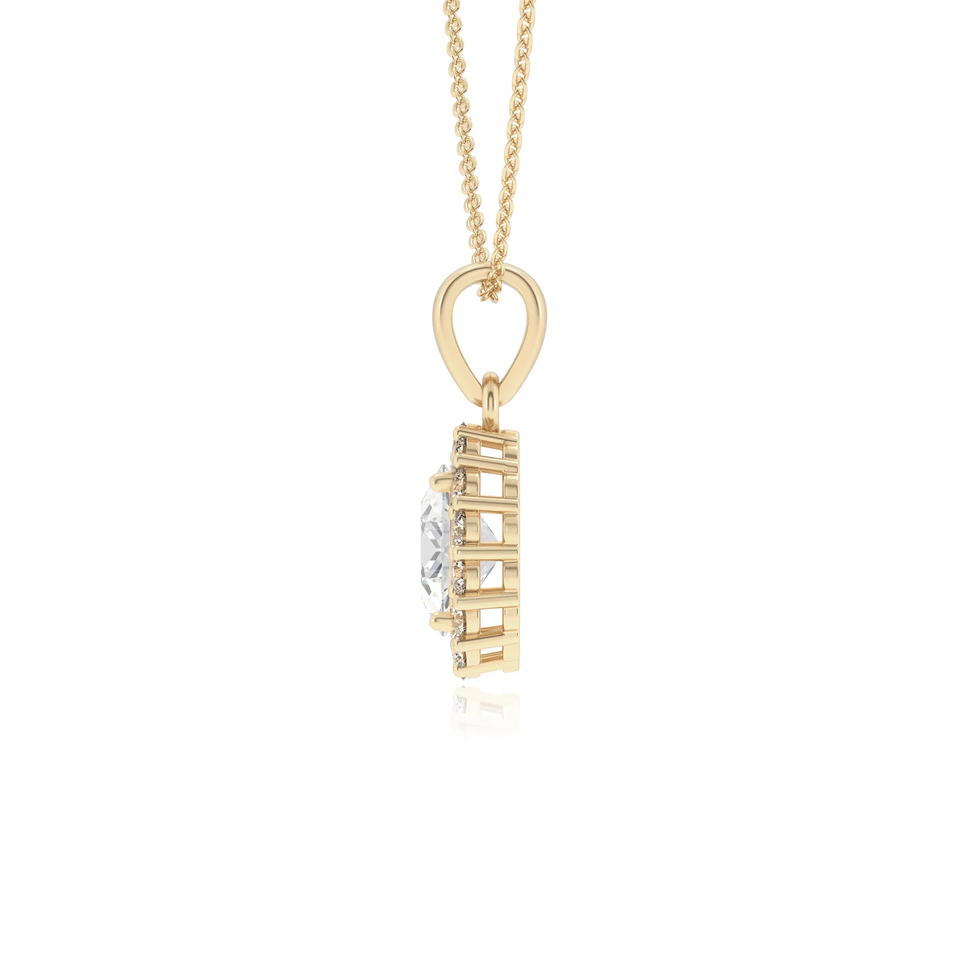 lab grown moissanite oval solitaire necklaces in yellow gold 