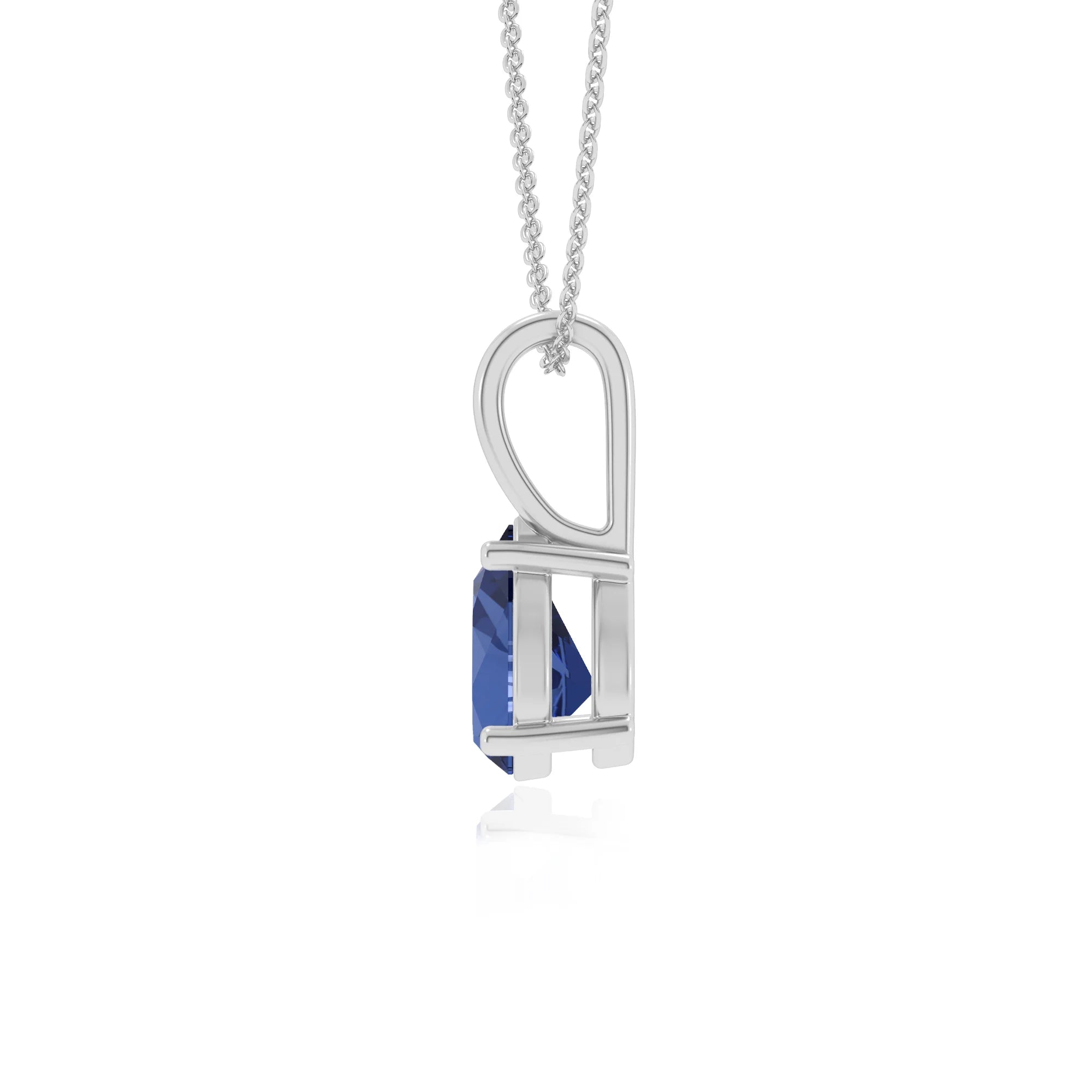 lab grown blue-sapphire pear solitaire necklaces in platinum 