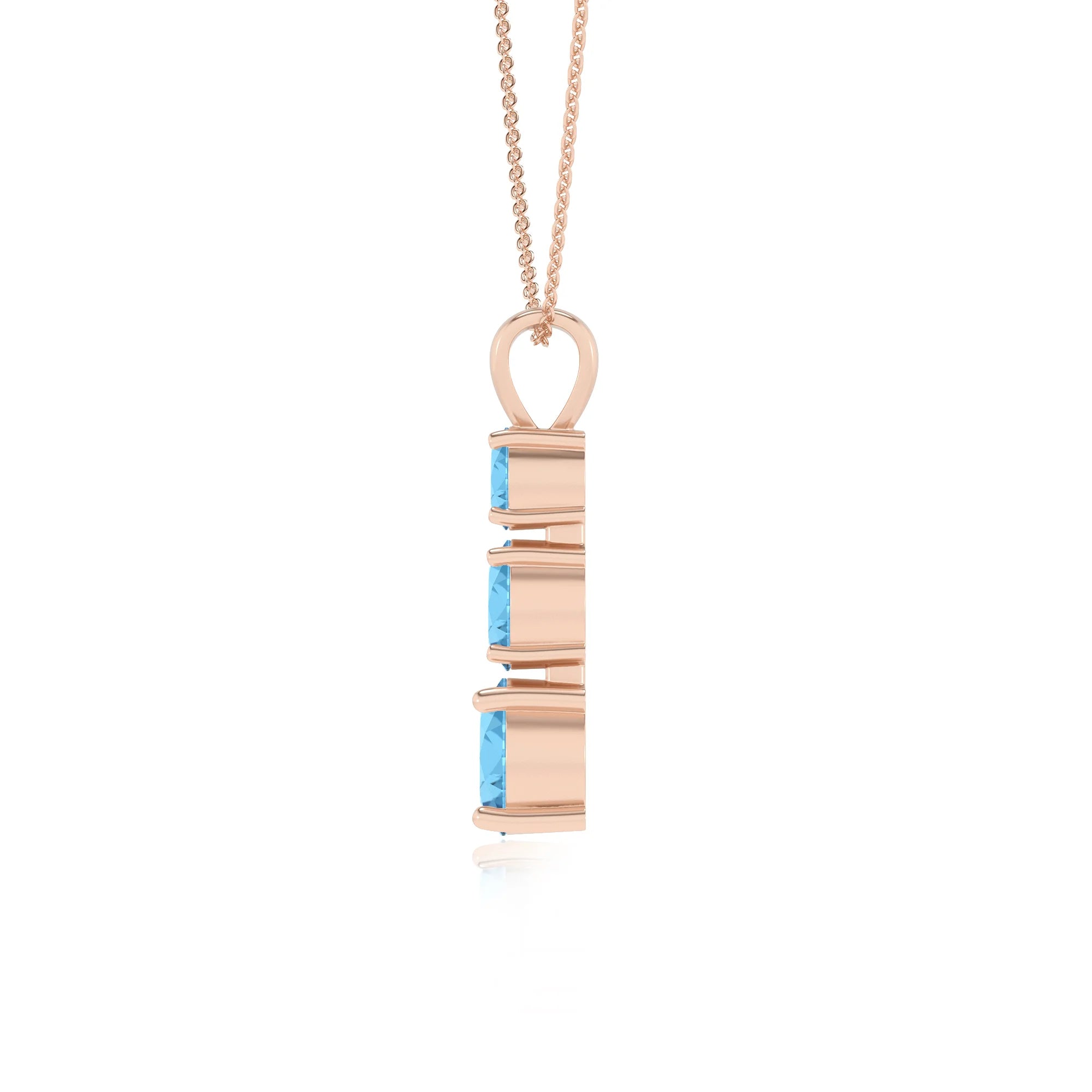 natural swiss-blue-topaz round bar v-bale necklaces in rose gold 