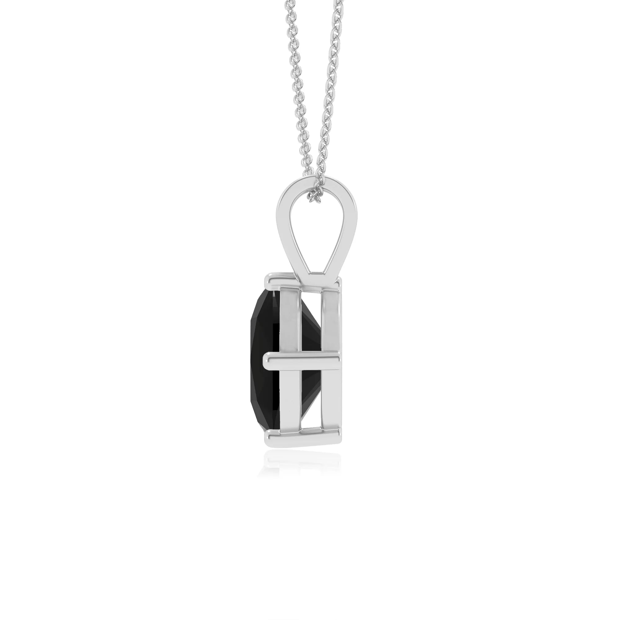 natural black-onyx cushion solitaire v-bale necklaces in sterling silver 