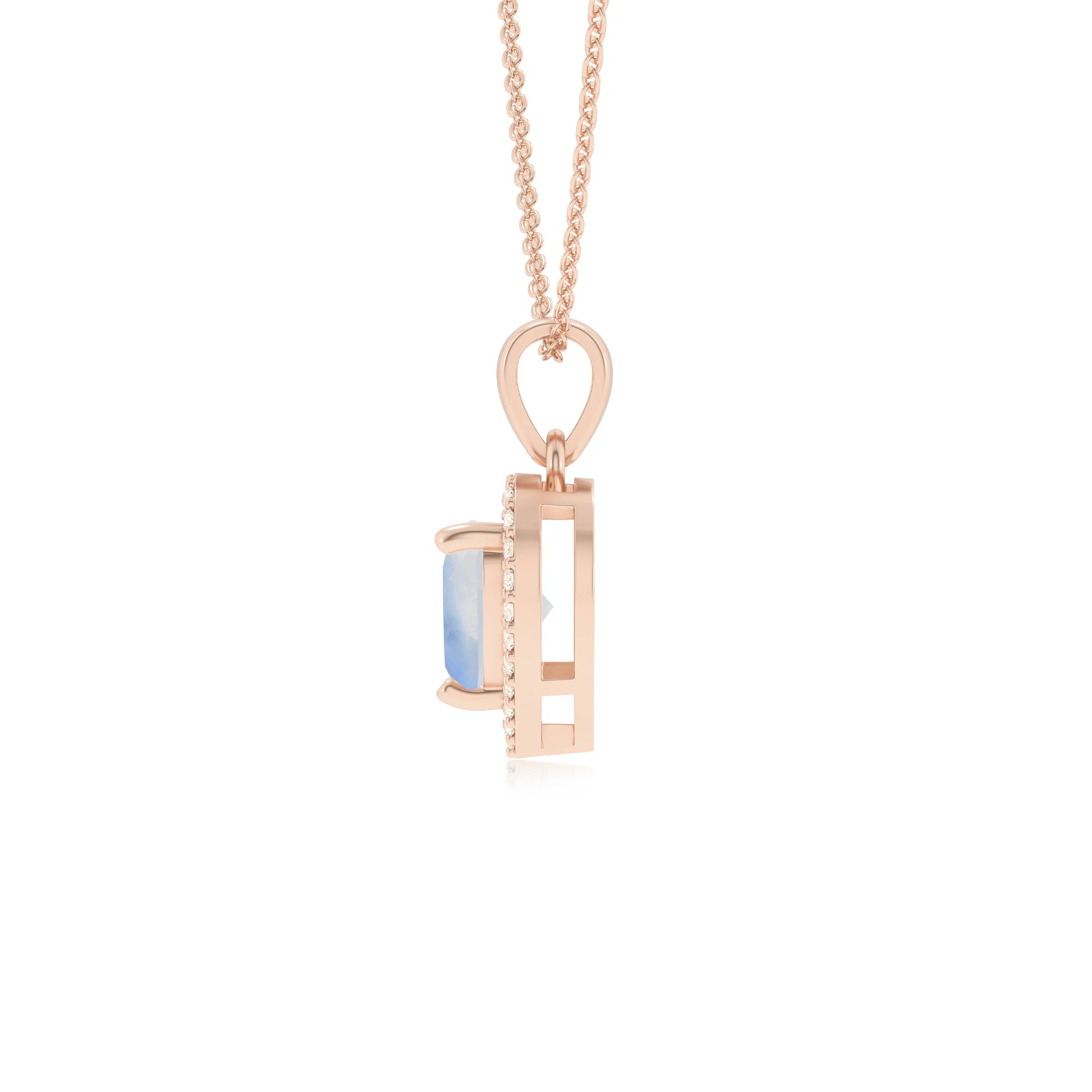 natural rainbow-moonstone heart solitaire necklaces in rose gold 