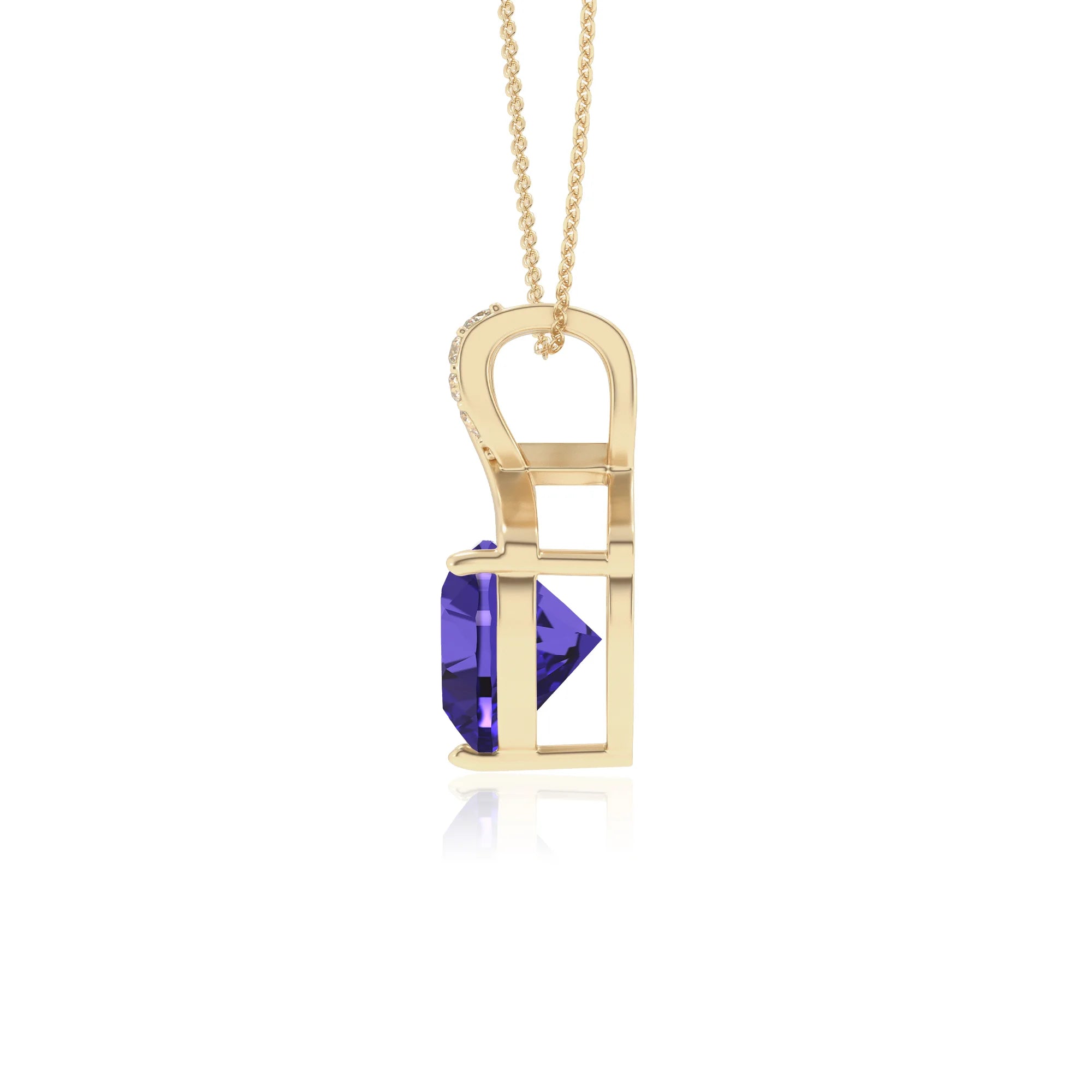 lab grown tanzanite heart solitaire necklaces in yellow gold 