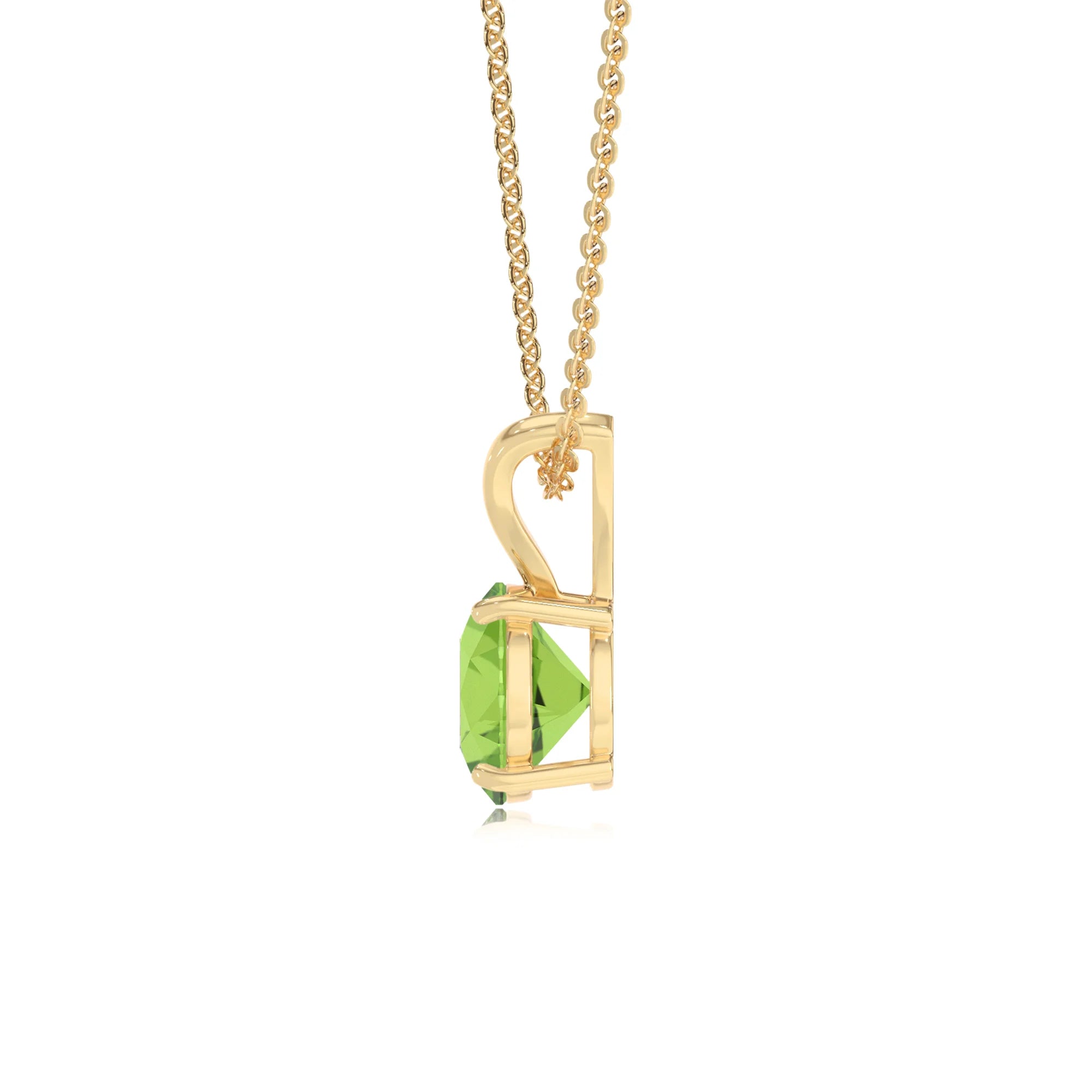 natural peridot round solitaire v-bale necklaces in yellow gold 
