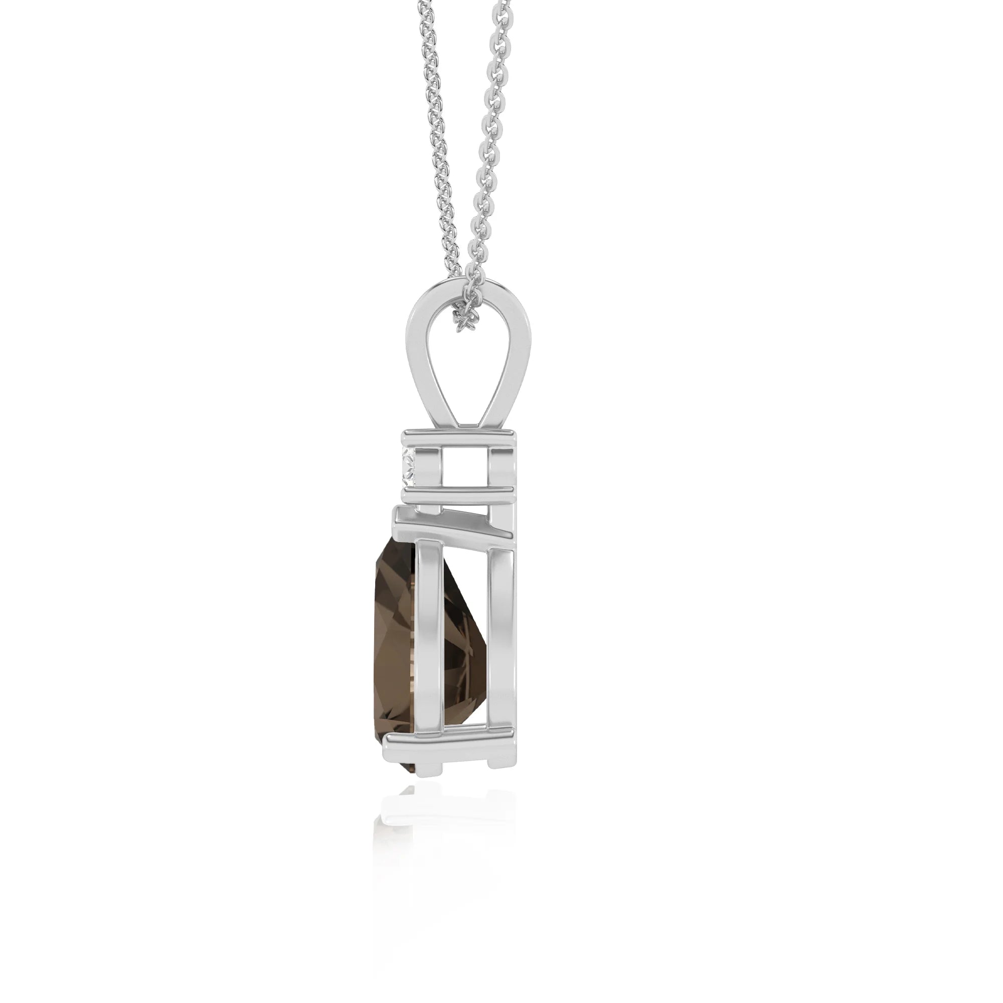 natural smoky-quartz pear solitaire v-bale necklaces in sterling silver 
