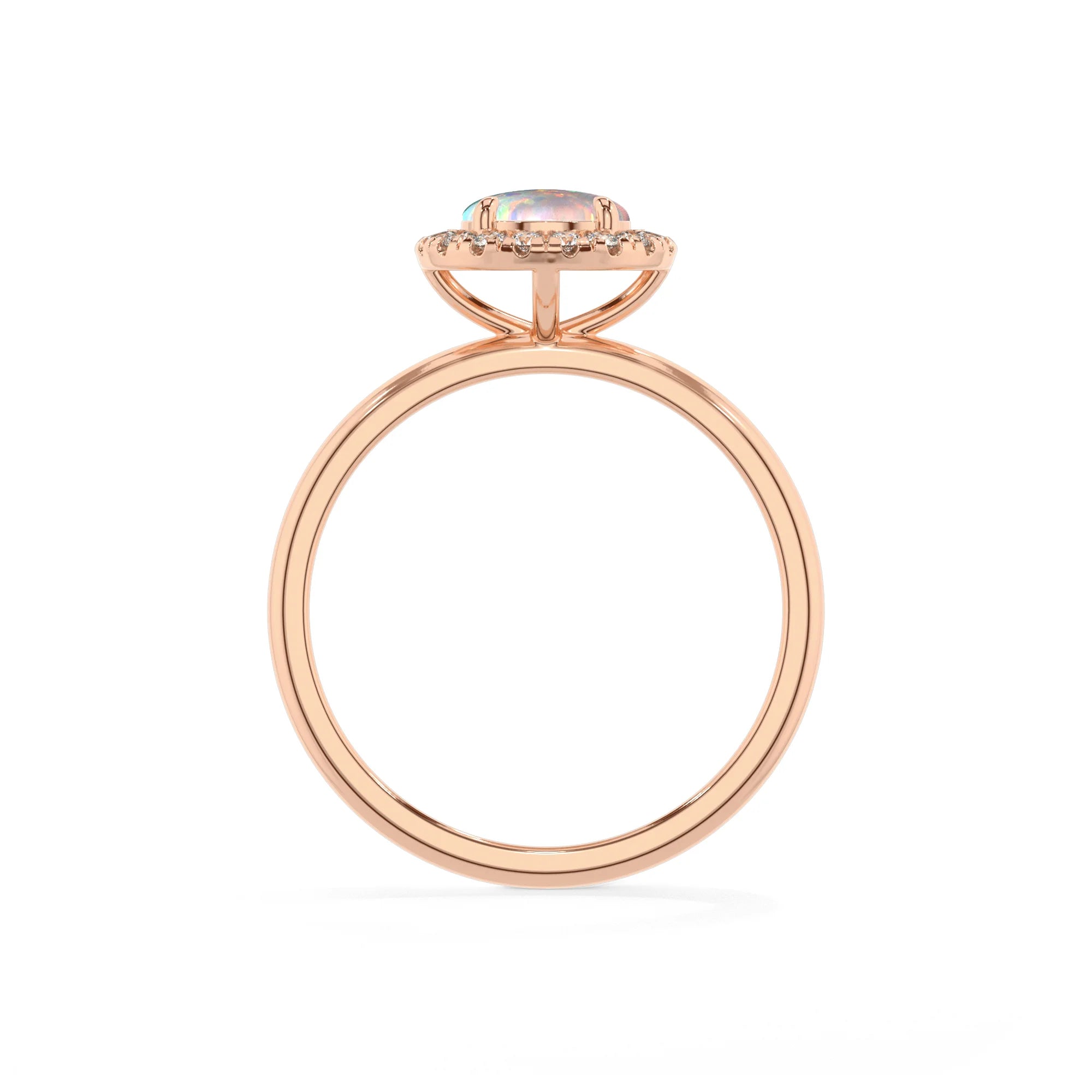 lab grown opal round solitaire rings in rose gold 