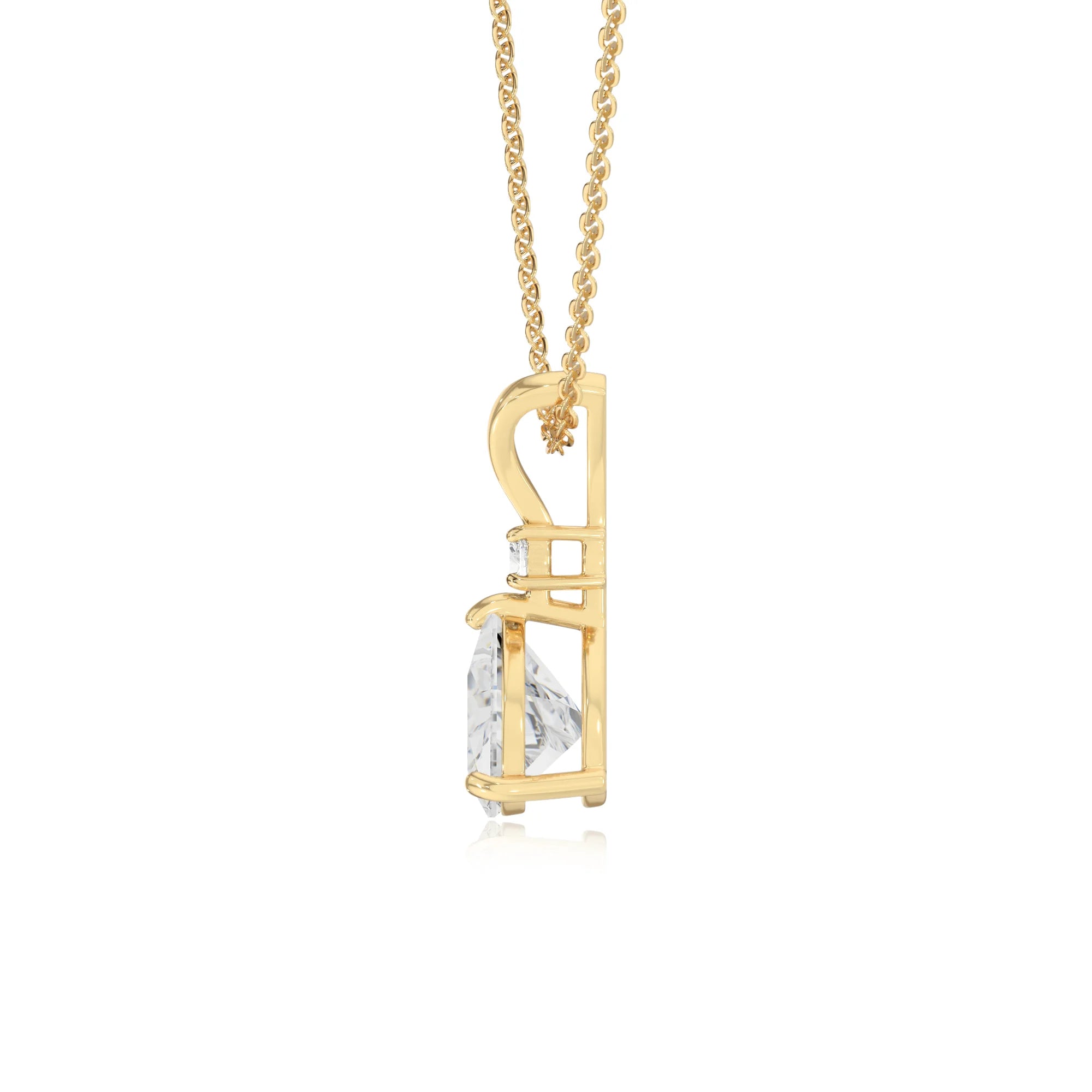 lab grown moissanite trillion solitaire v-bale necklaces in yellow gold 