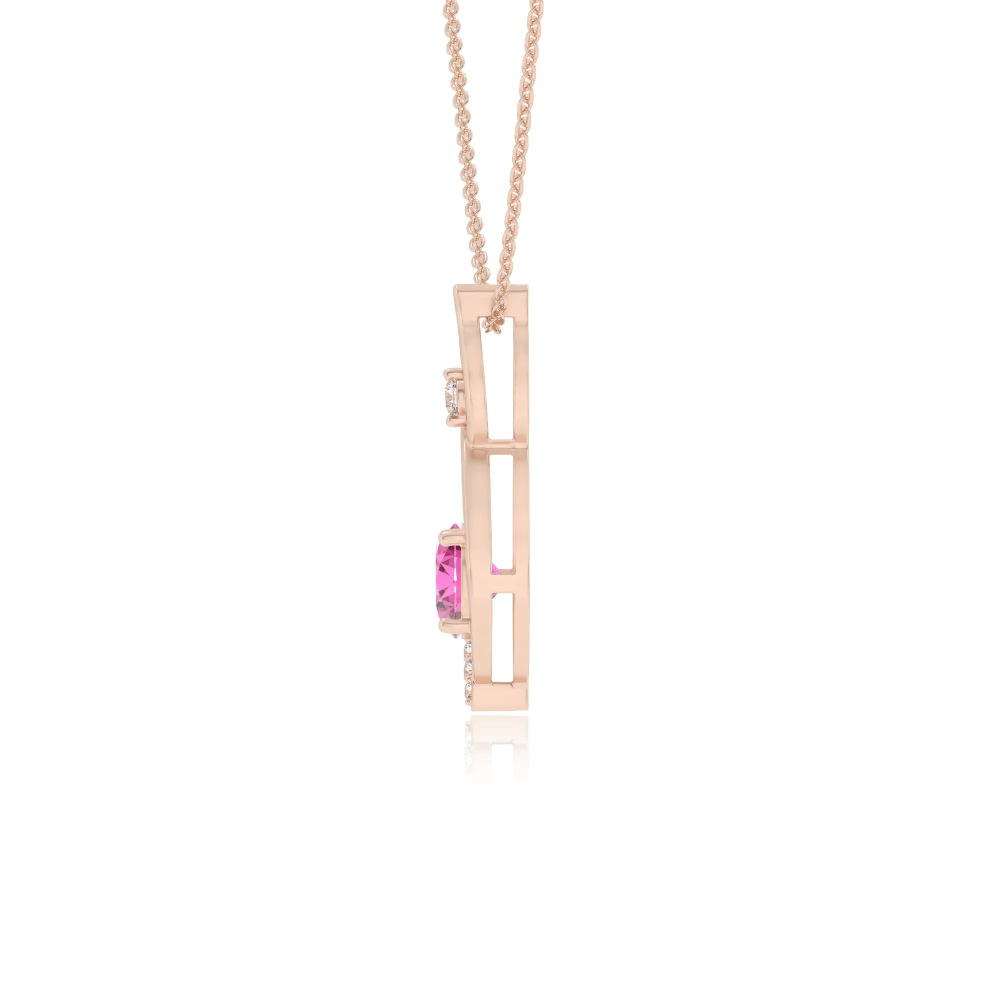 lab grown pink-sapphire round solitaire necklaces in rose gold 