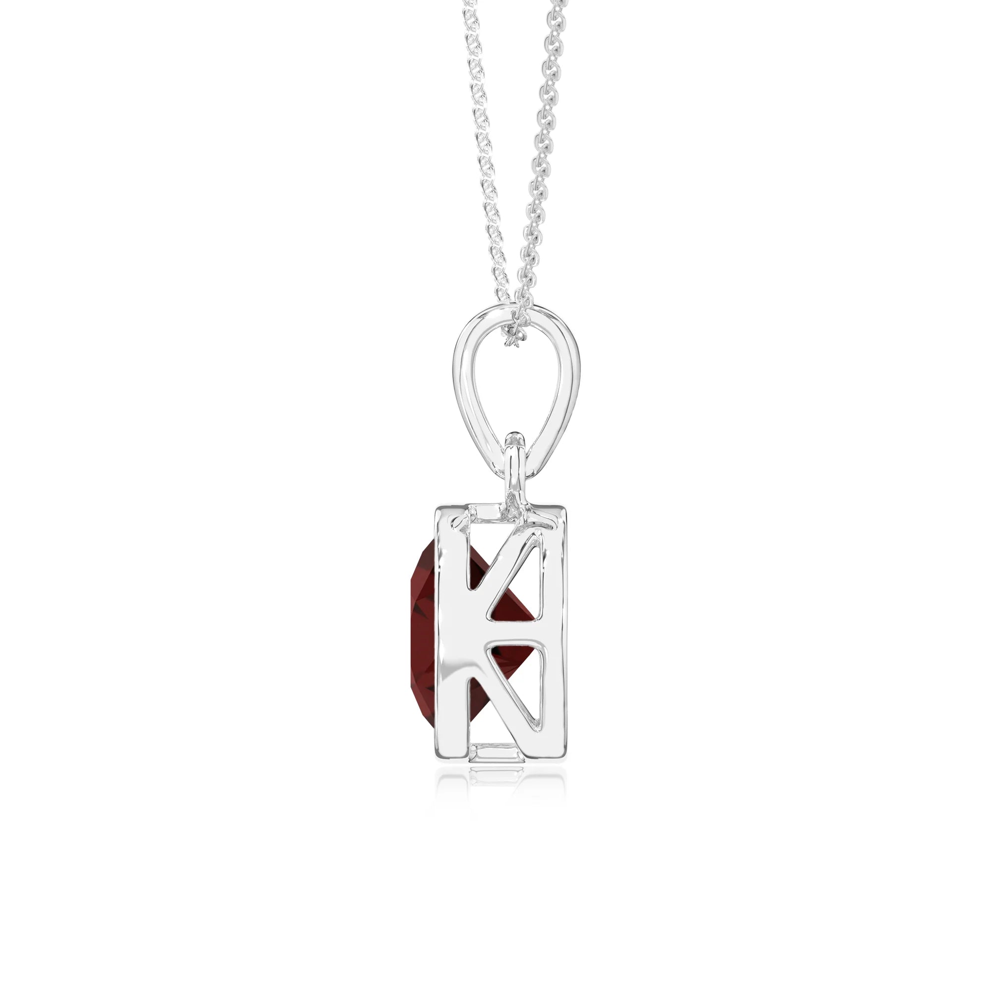 natural garnet round solitaire necklaces in platinum 