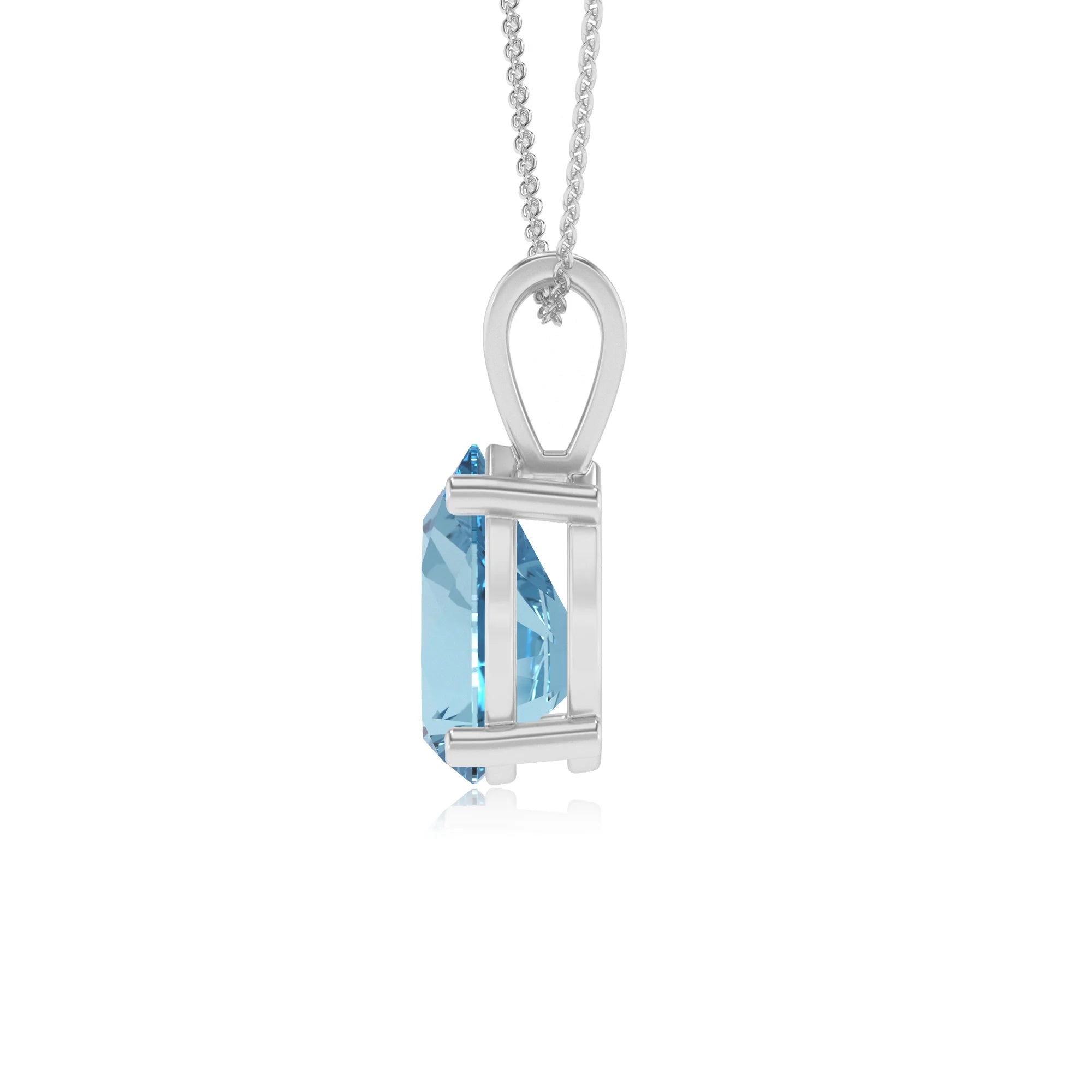 lab grown aquamarine pear solitaire v-bale necklaces in platinum 