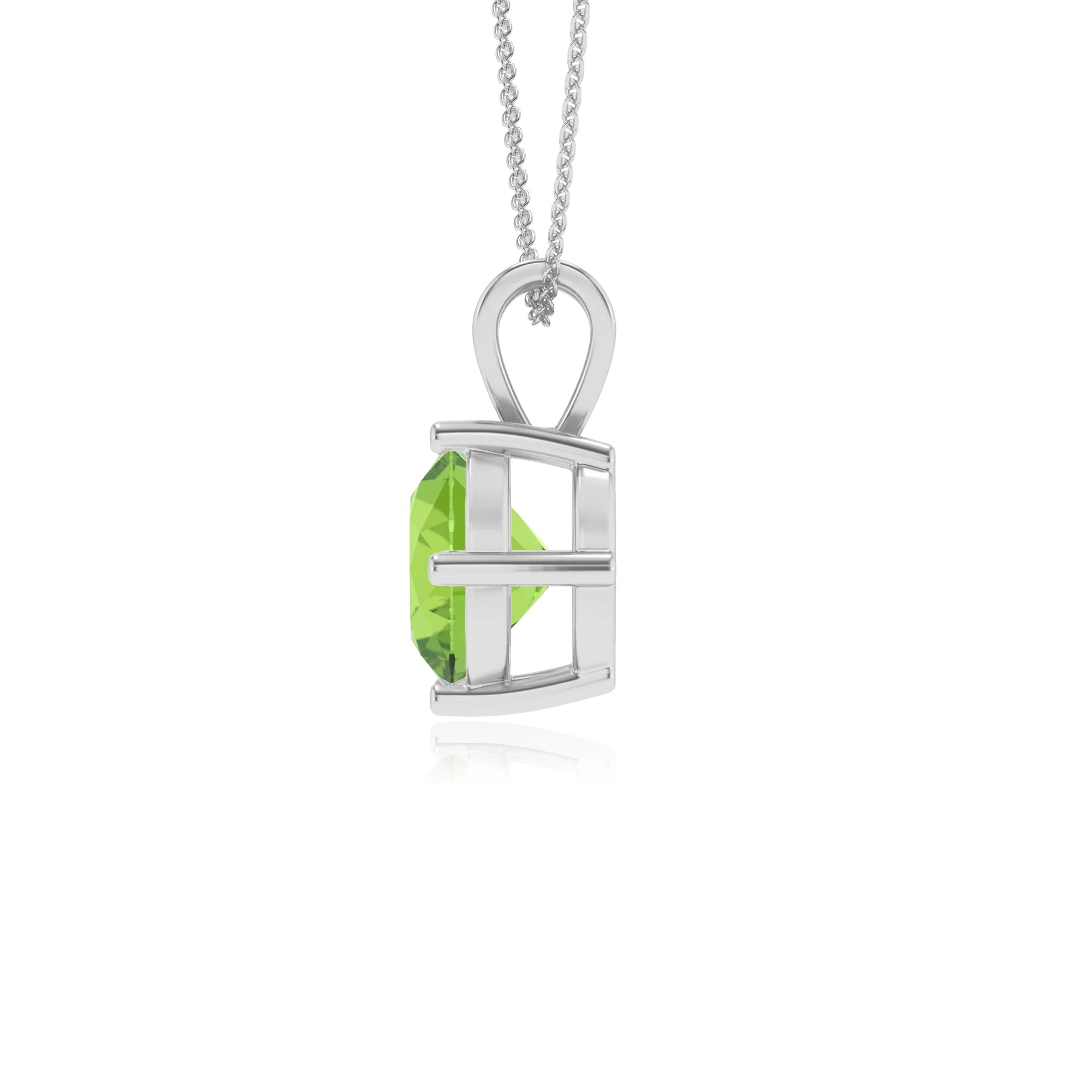 natural peridot round solitaire v-bale necklaces in platinum 