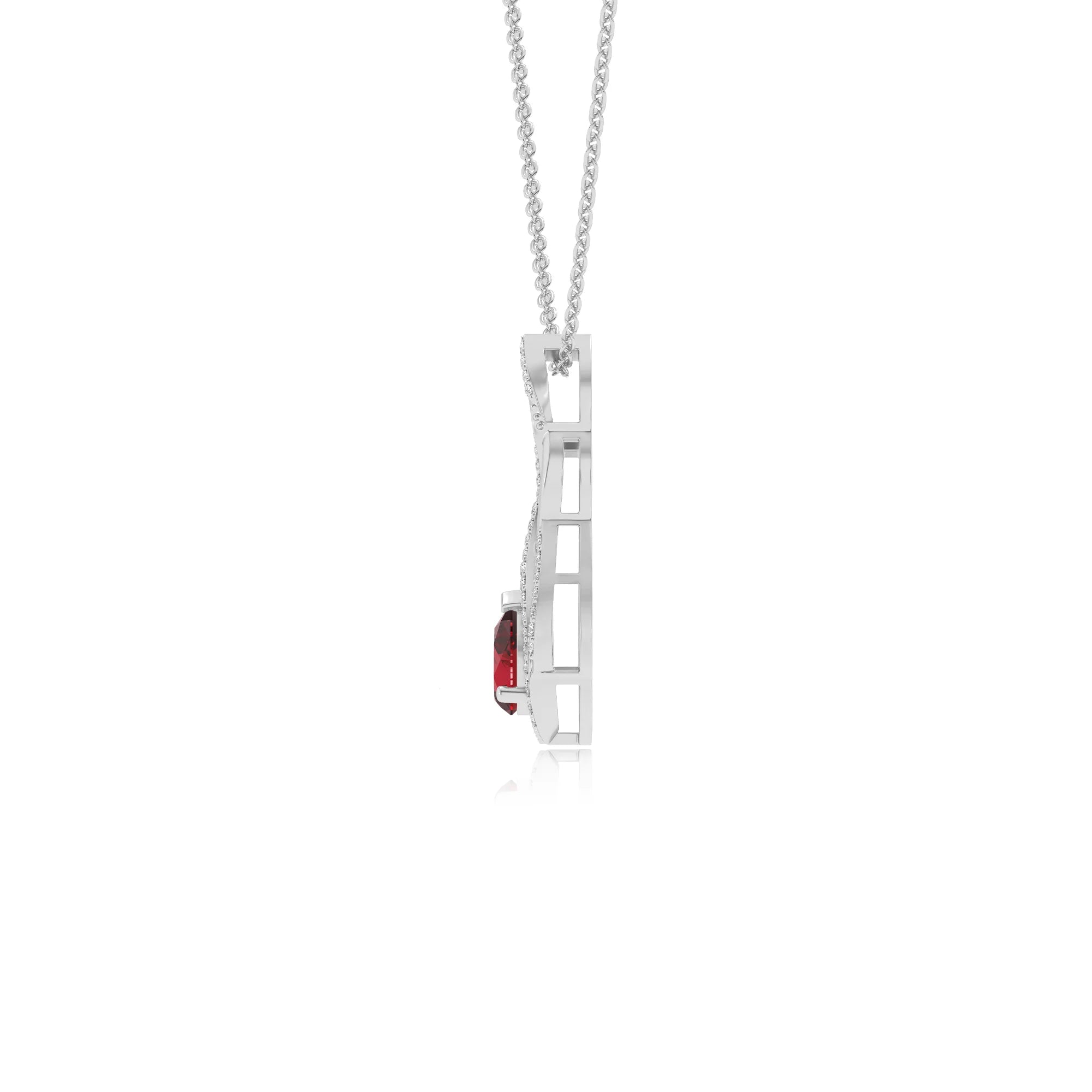 lab grown ruby pear solitaire necklaces in white gold 