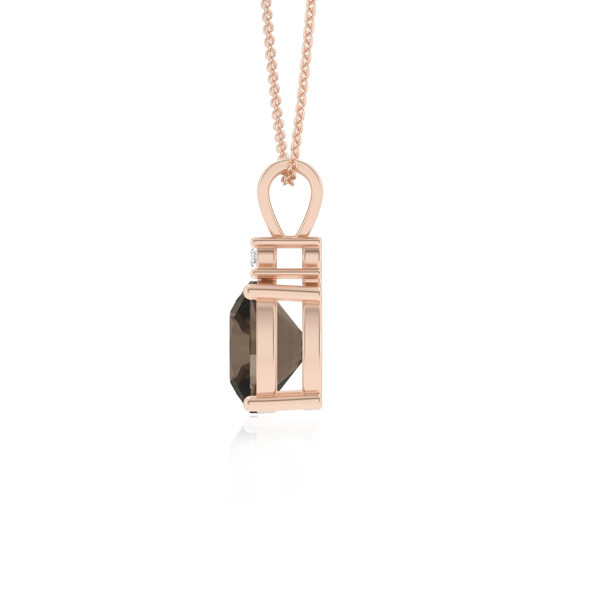 natural smoky-quartz cushion solitaire v-bale necklaces in rose gold 