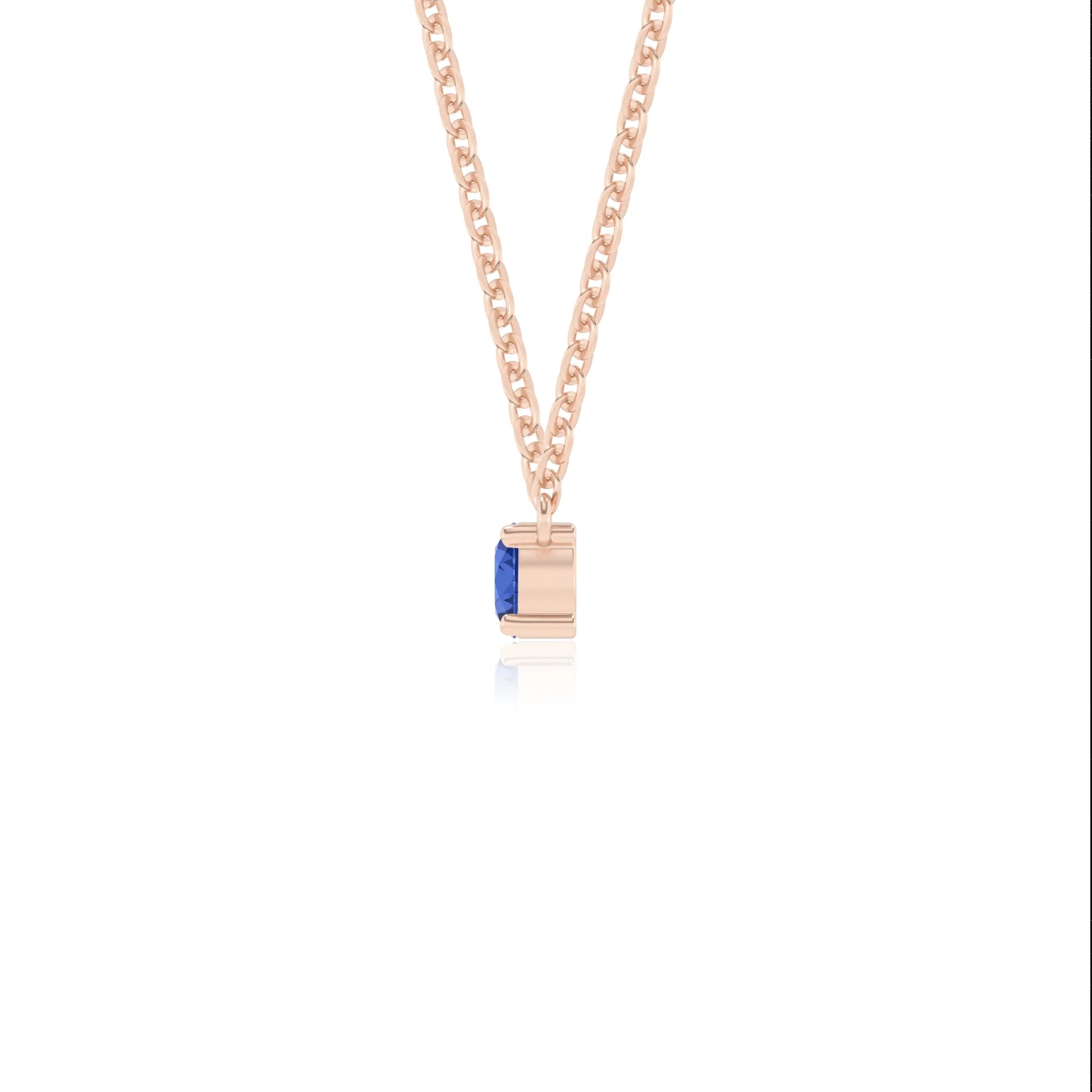 lab grown blue-sapphire round bar v-bale necklaces in rose gold 