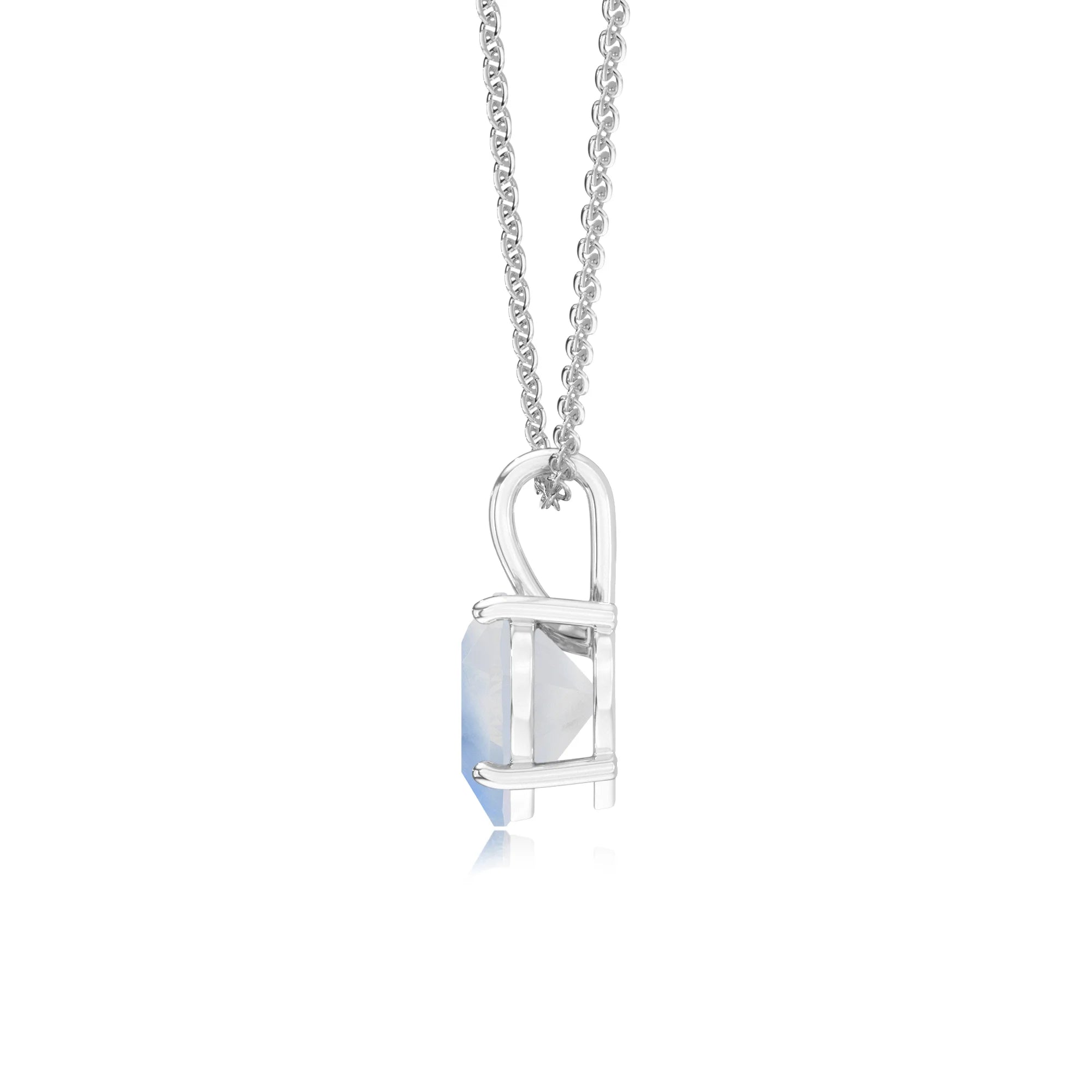 natural rainbow-moonstone heart solitaire necklaces in platinum 