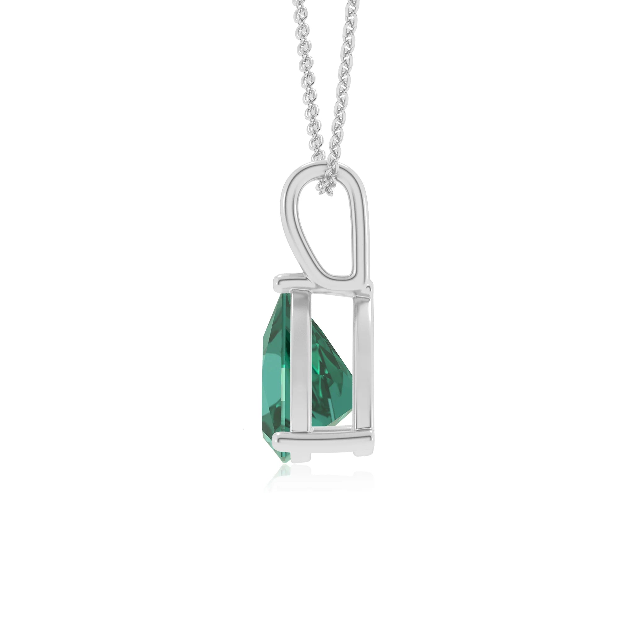 lab grown emerald trillion solitaire necklaces in platinum 