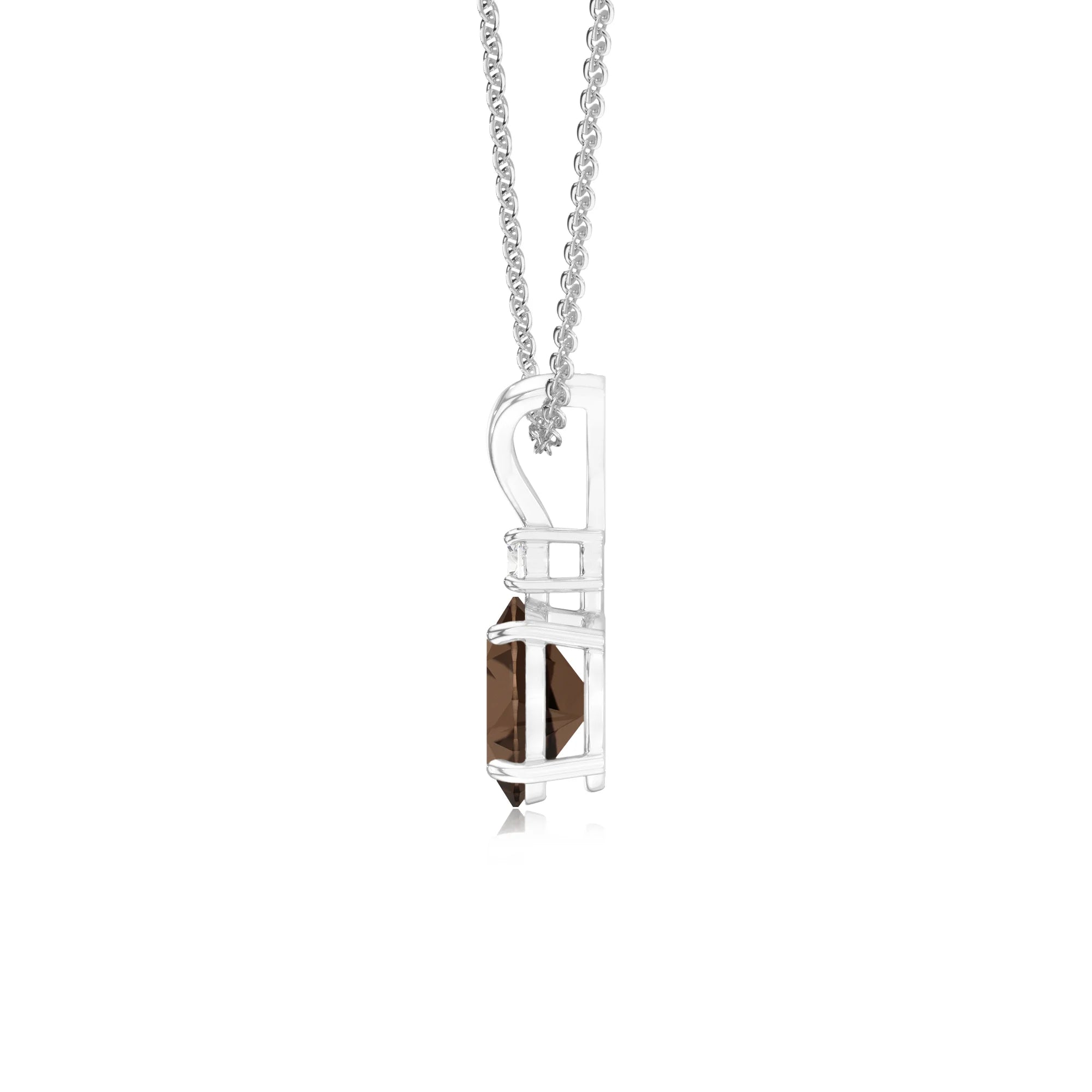 natural smoky-quartz oval solitaire v-bale necklaces in white gold 
