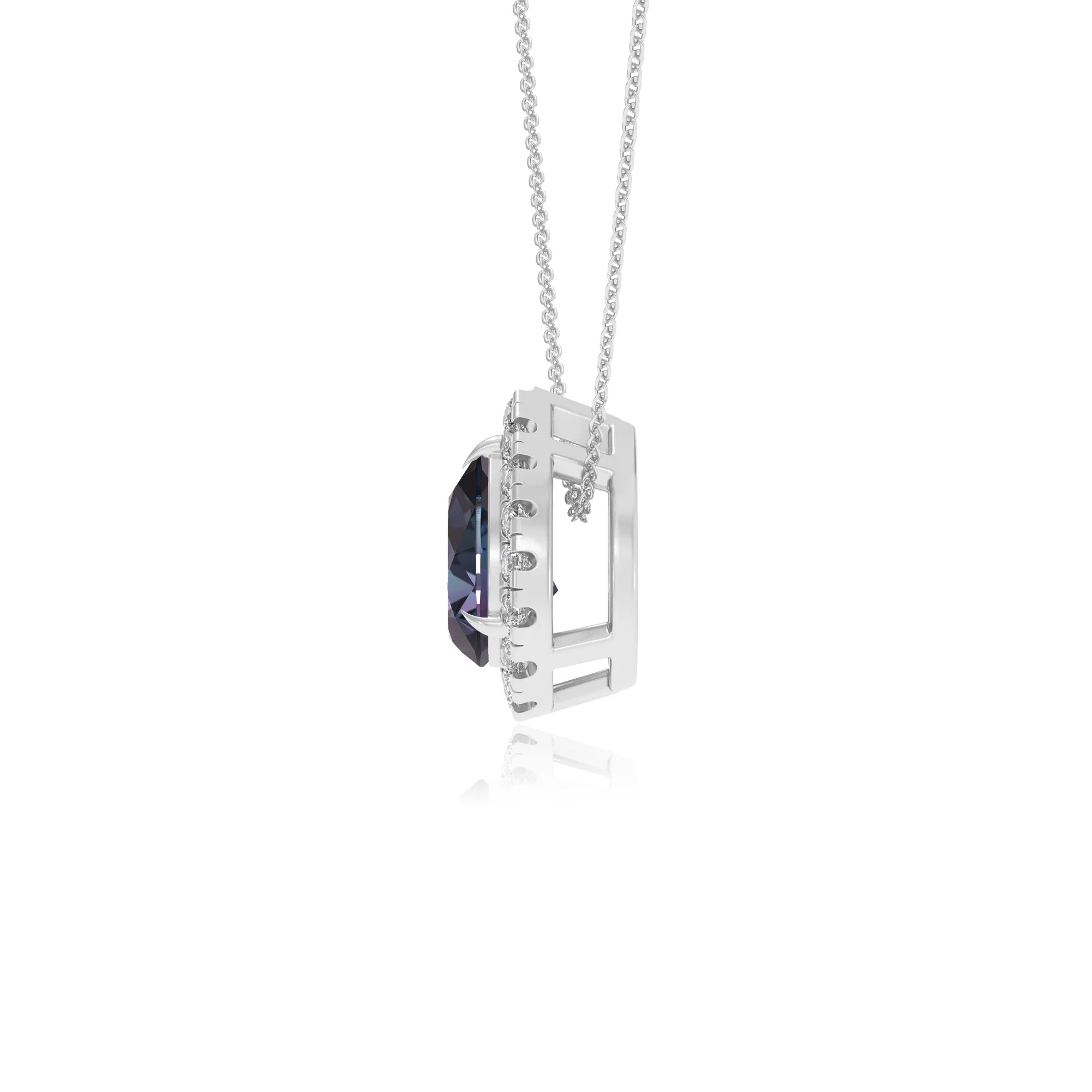 lab grown alexandrite pear solitaire necklaces in white gold 