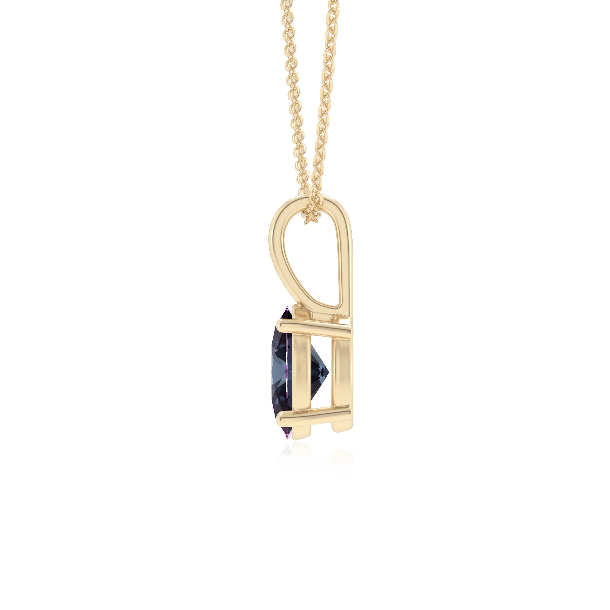 lab grown alexandrite oval solitaire necklaces in yellow gold 