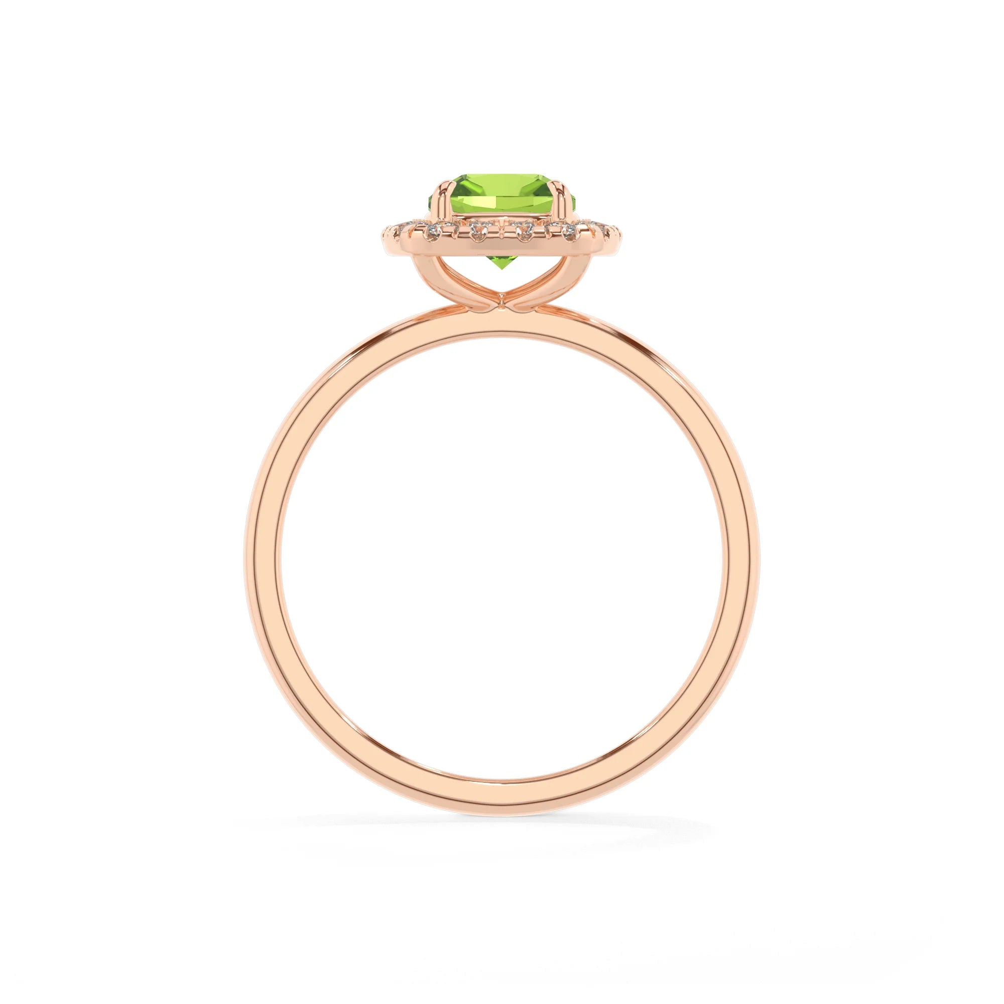 natural peridot cushion solitaire rings in rose gold 