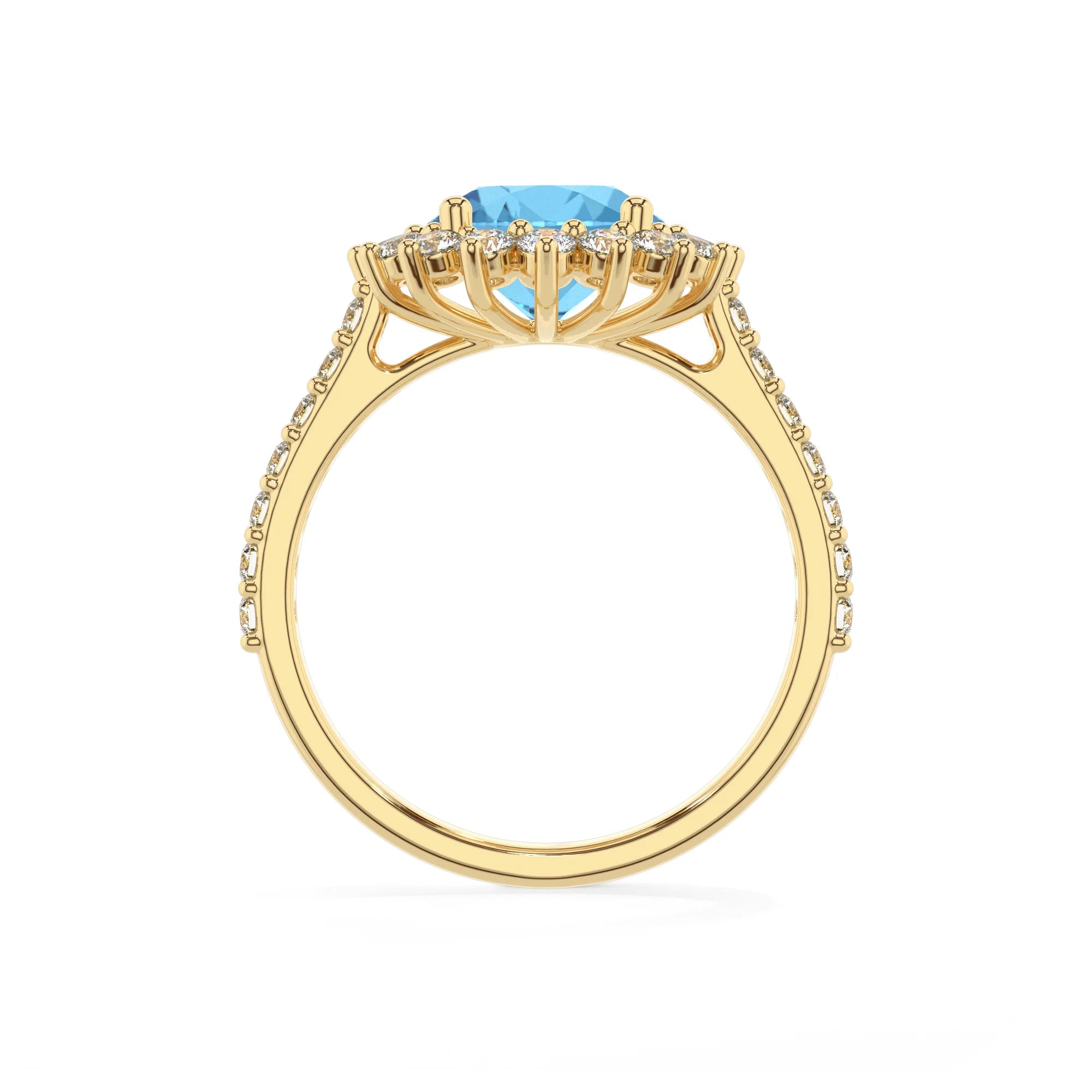 natural swiss-blue-topaz round solitaire rings in yellow gold 