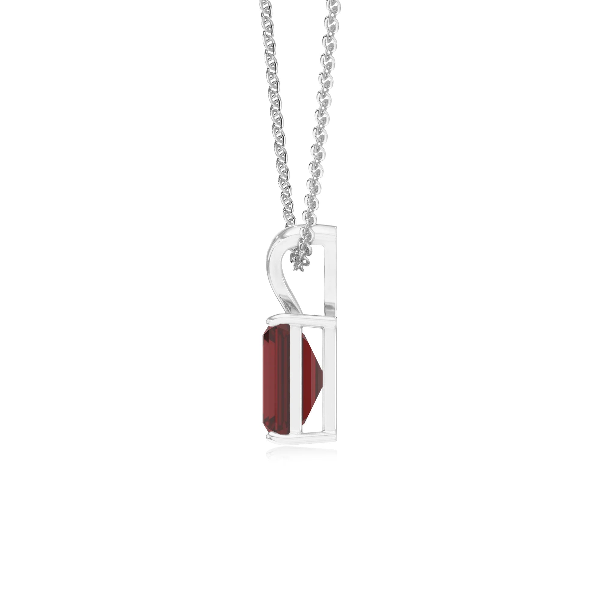 natural garnet emerald cut solitaire v-bale necklaces in sterling silver 